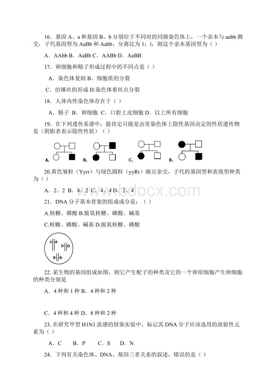 学年高一下学期期中考试生物试题含答案.docx_第3页