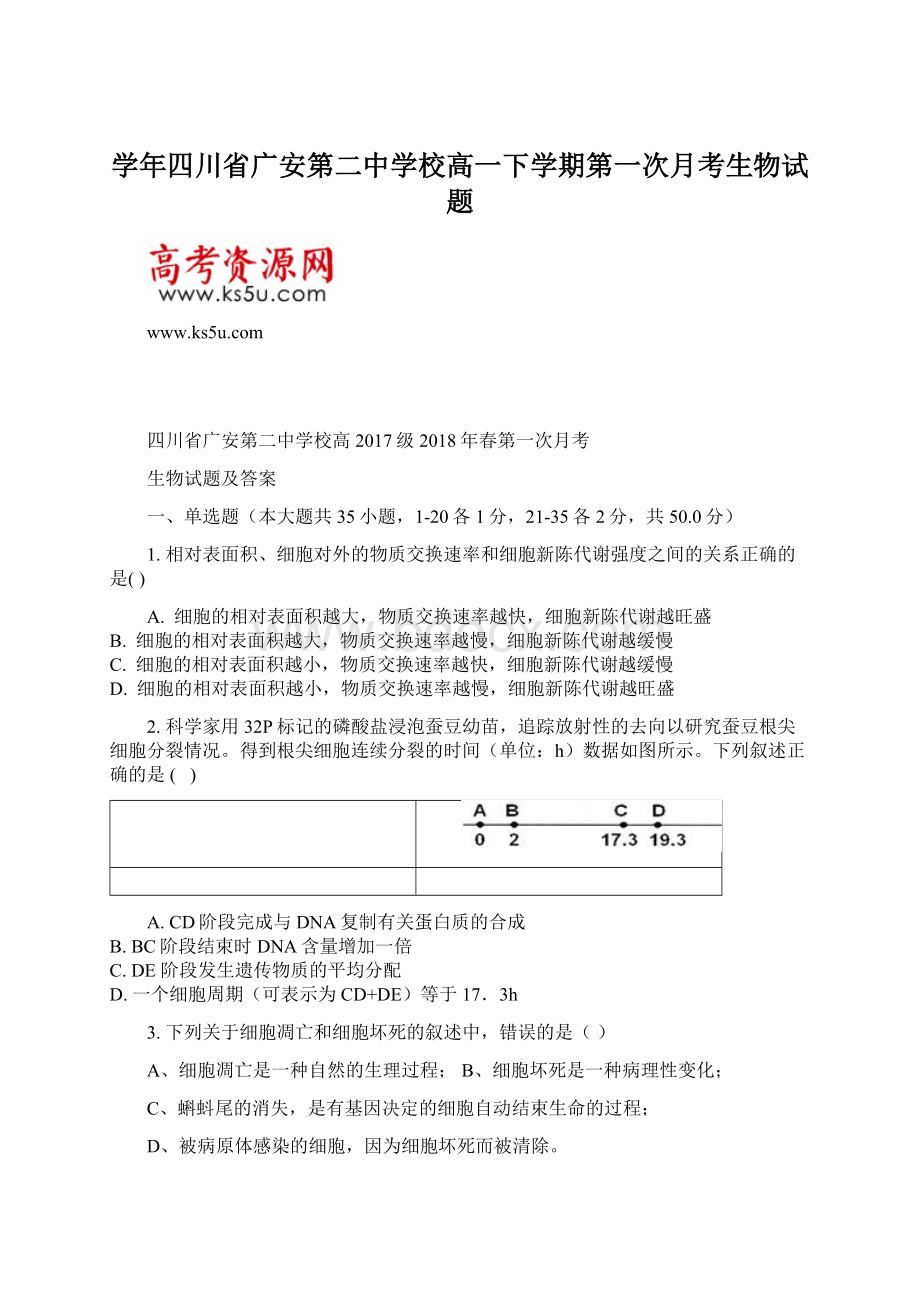 学年四川省广安第二中学校高一下学期第一次月考生物试题Word下载.docx