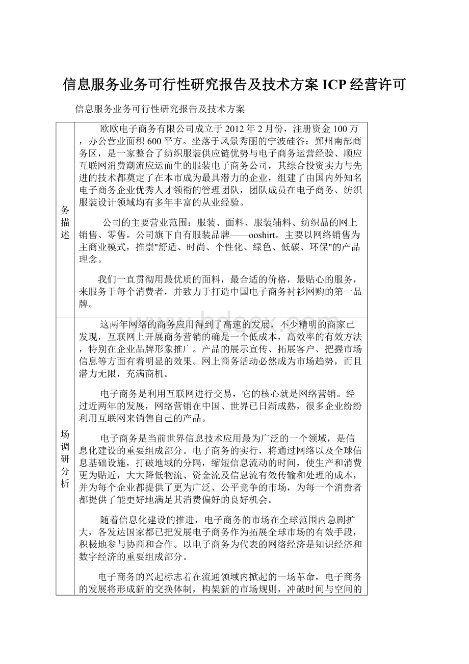 信息服务业务可行性研究报告及技术方案ICP经营许可.docx