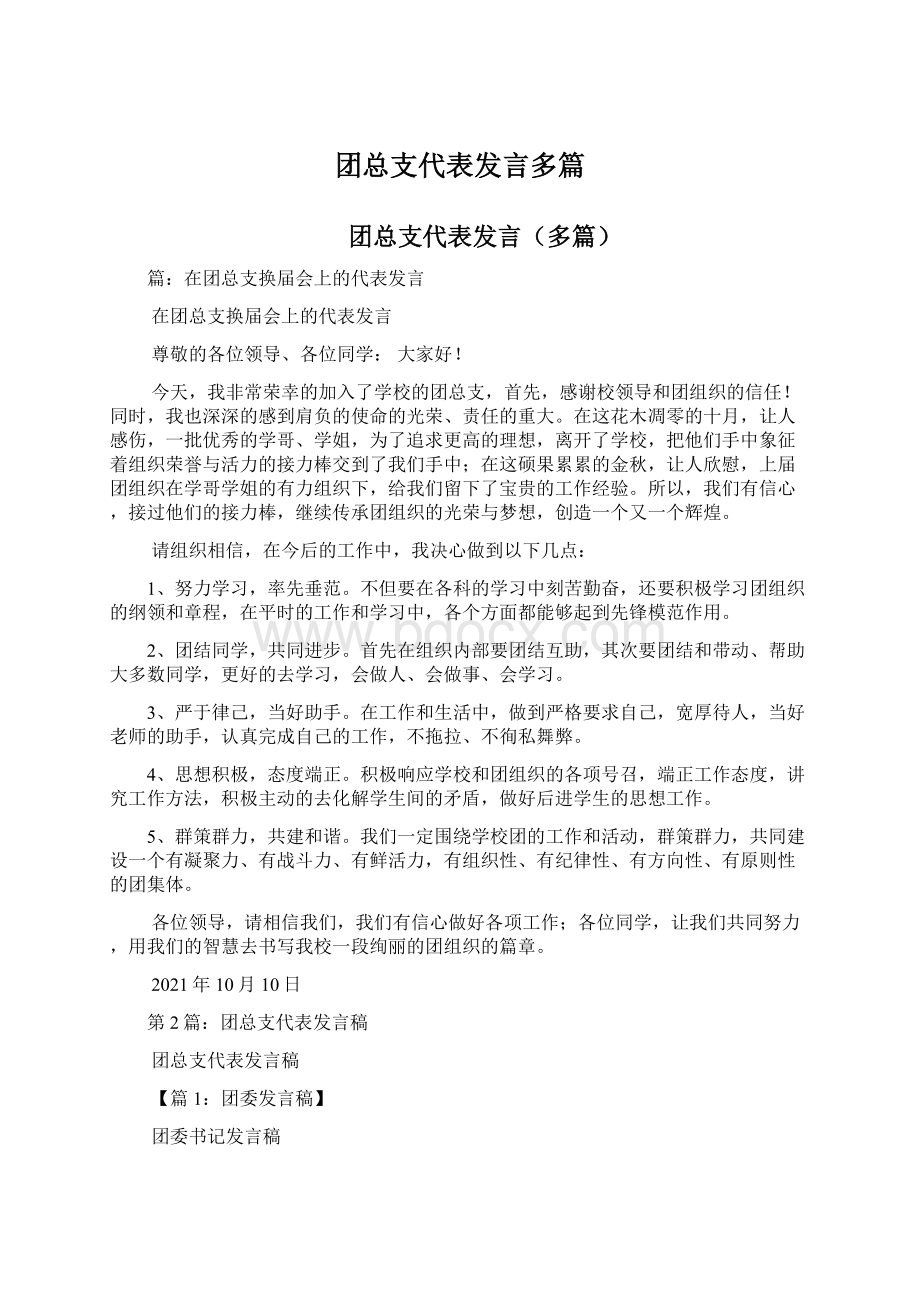 团总支代表发言多篇Word文档下载推荐.docx_第1页