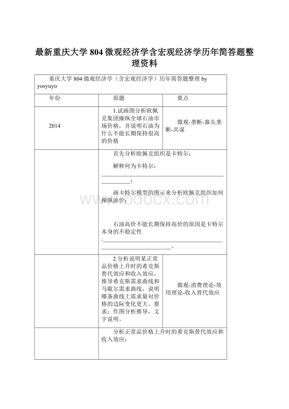 最新重庆大学804微观经济学含宏观经济学历年简答题整理资料Word文档下载推荐.docx_第1页