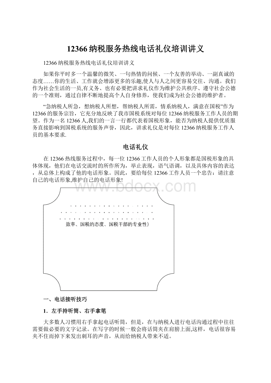 12366纳税服务热线电话礼仪培训讲义Word文档格式.docx_第1页