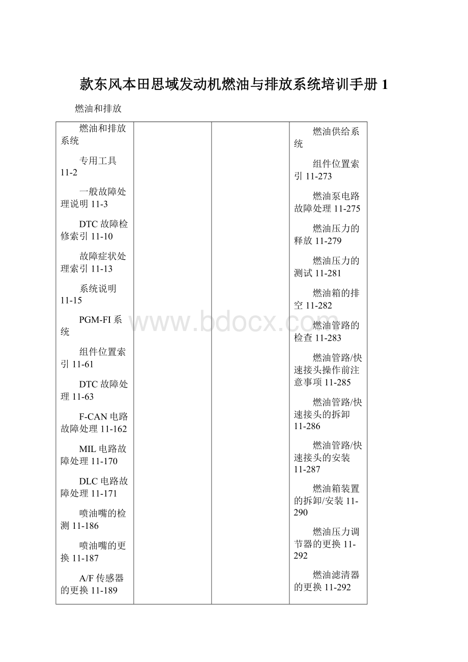 款东风本田思域发动机燃油与排放系统培训手册1.docx