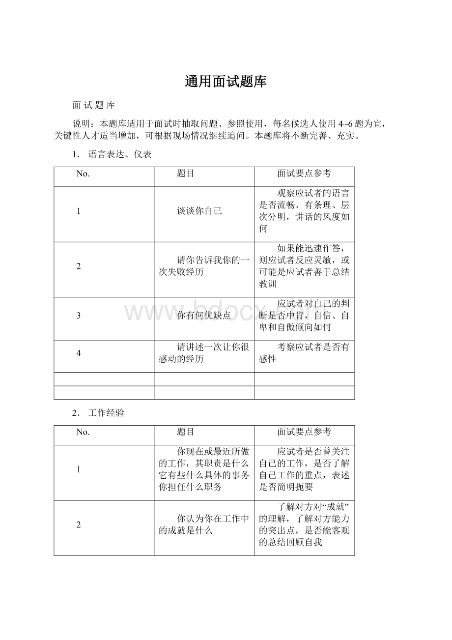 通用面试题库Word格式文档下载.docx