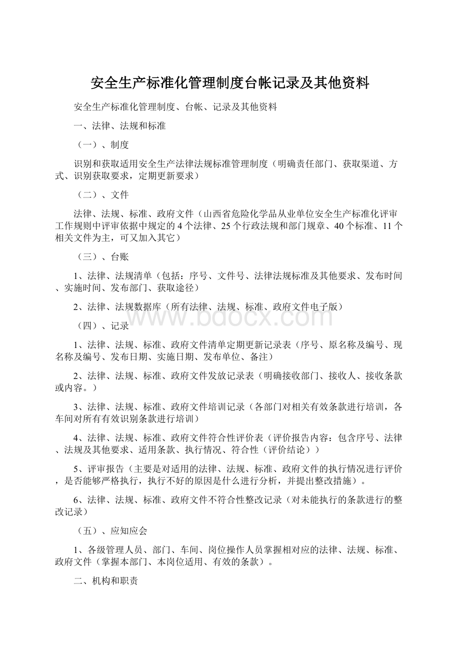 安全生产标准化管理制度台帐记录及其他资料.docx