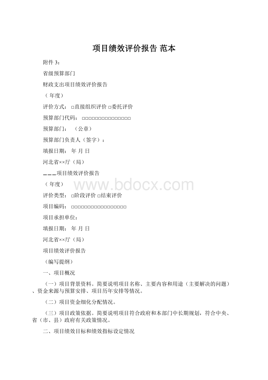 项目绩效评价报告 范本Word文档下载推荐.docx_第1页