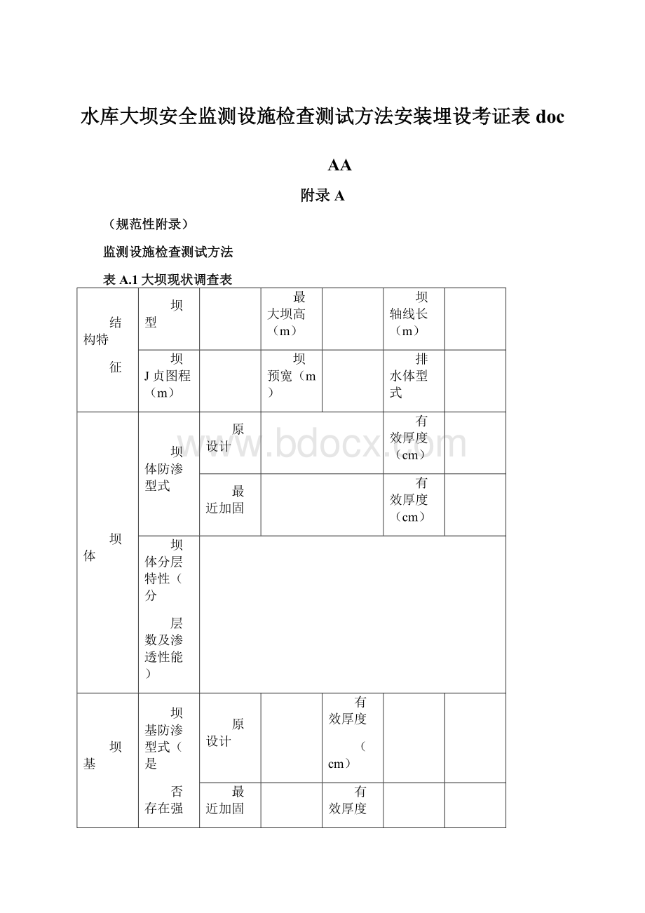 水库大坝安全监测设施检查测试方法安装埋设考证表doc.docx_第1页