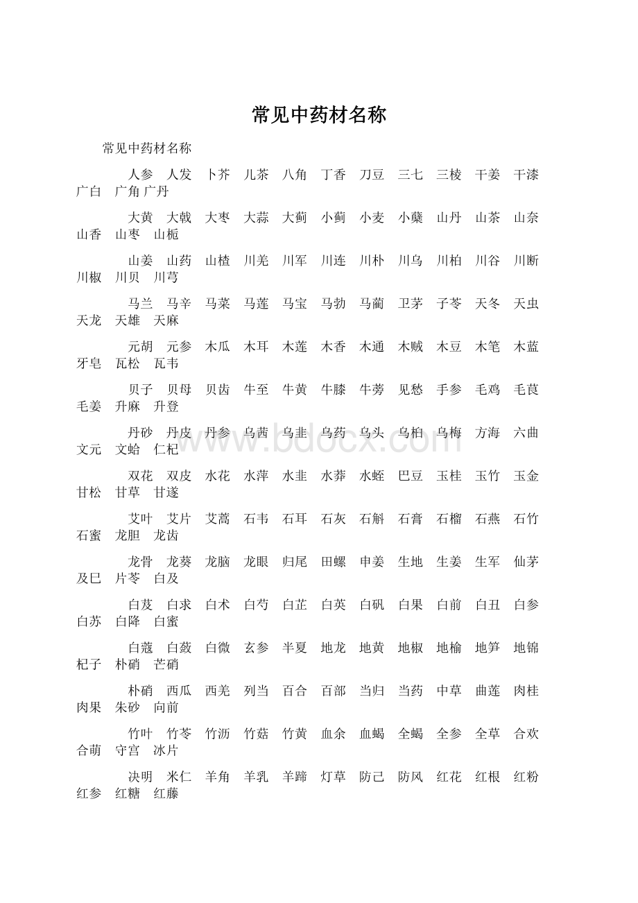 常见中药材名称Word文档格式.docx_第1页