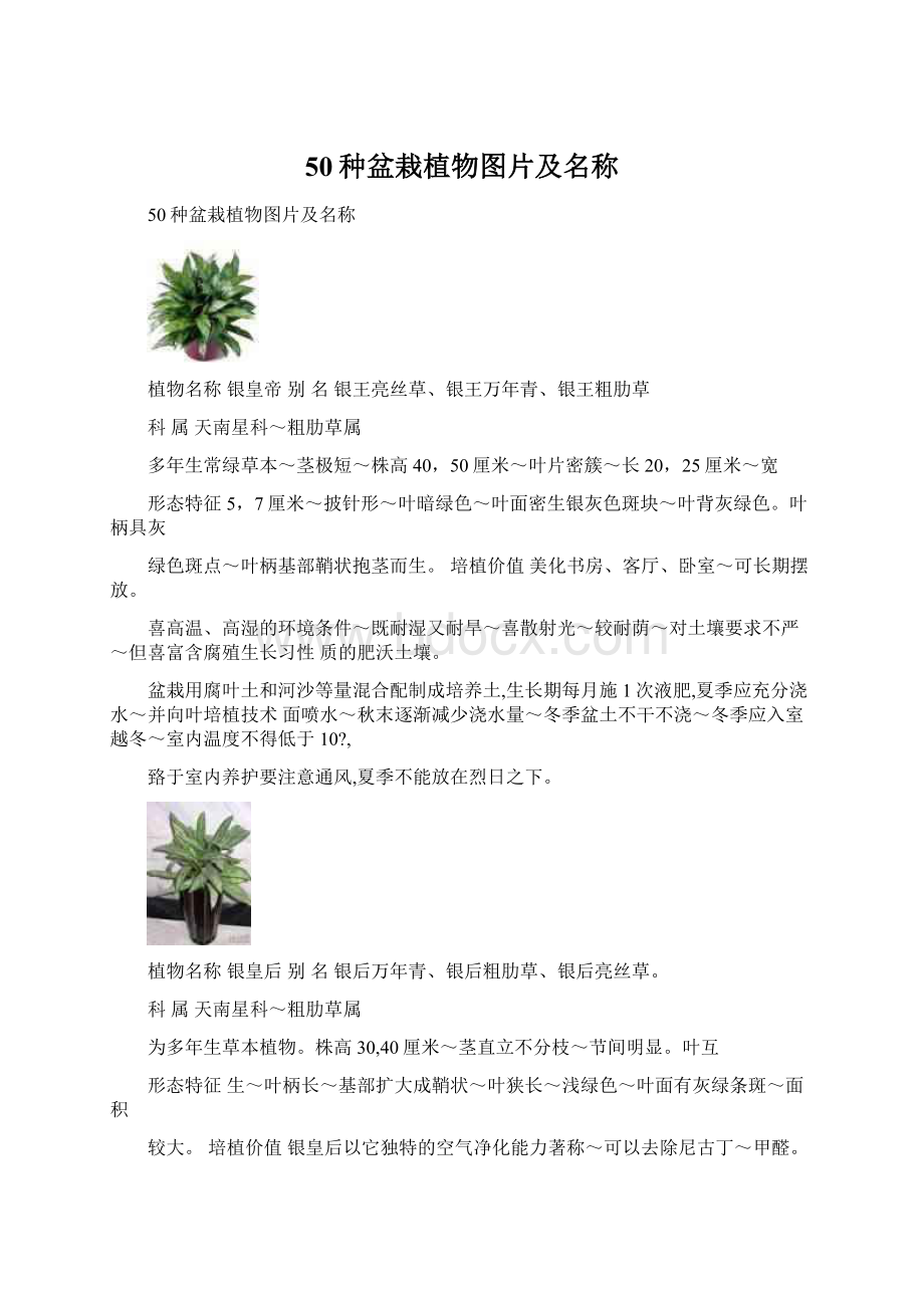 50种盆栽植物图片及名称.docx_第1页