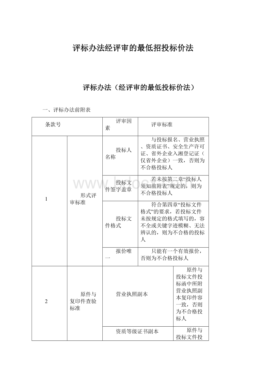 评标办法经评审的最低招投标价法.docx