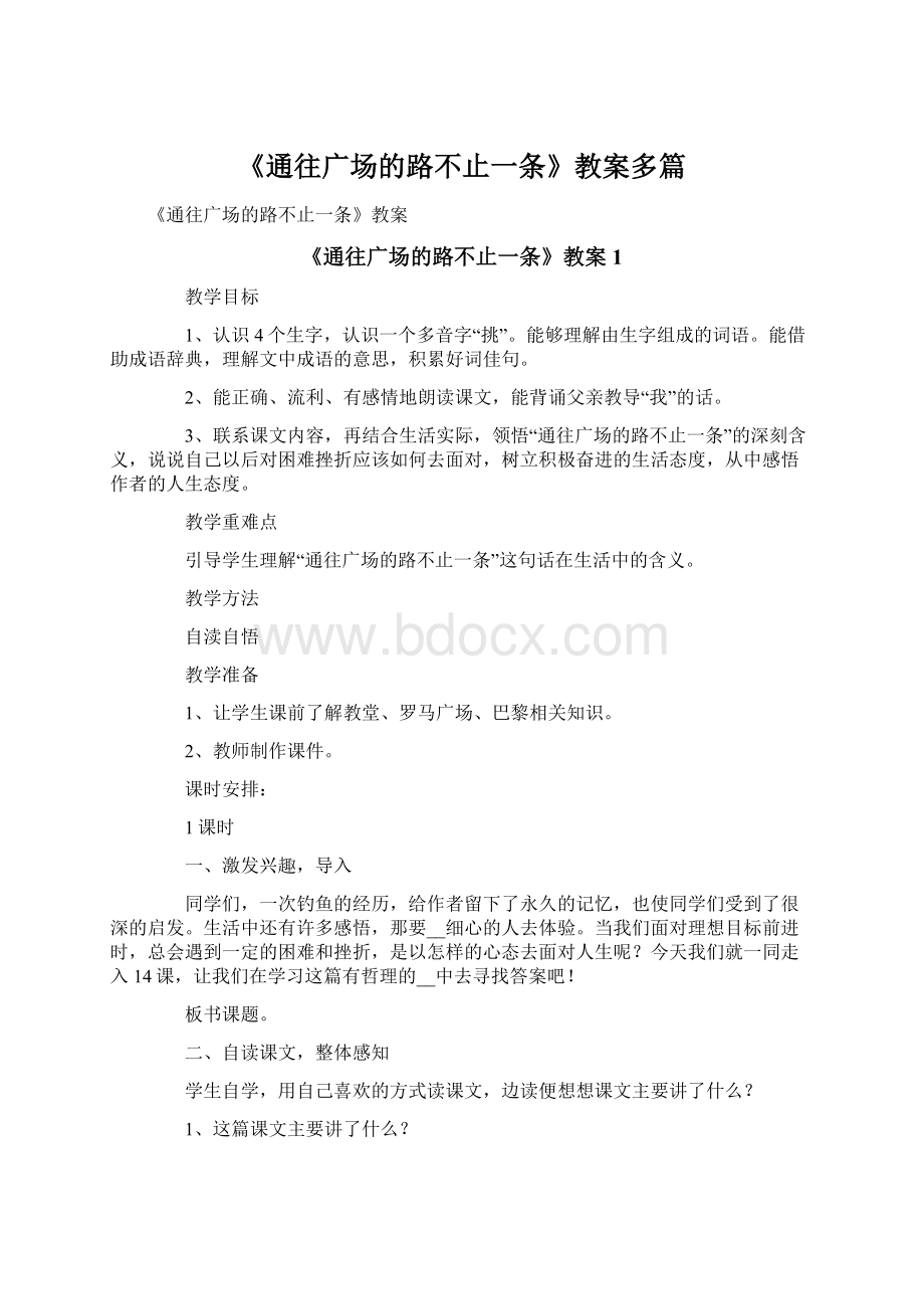 《通往广场的路不止一条》教案多篇Word格式文档下载.docx_第1页