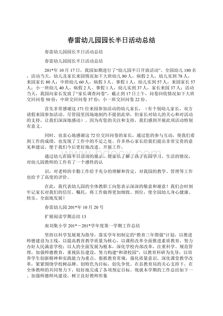 春雷幼儿园园长半日活动总结Word文档格式.docx