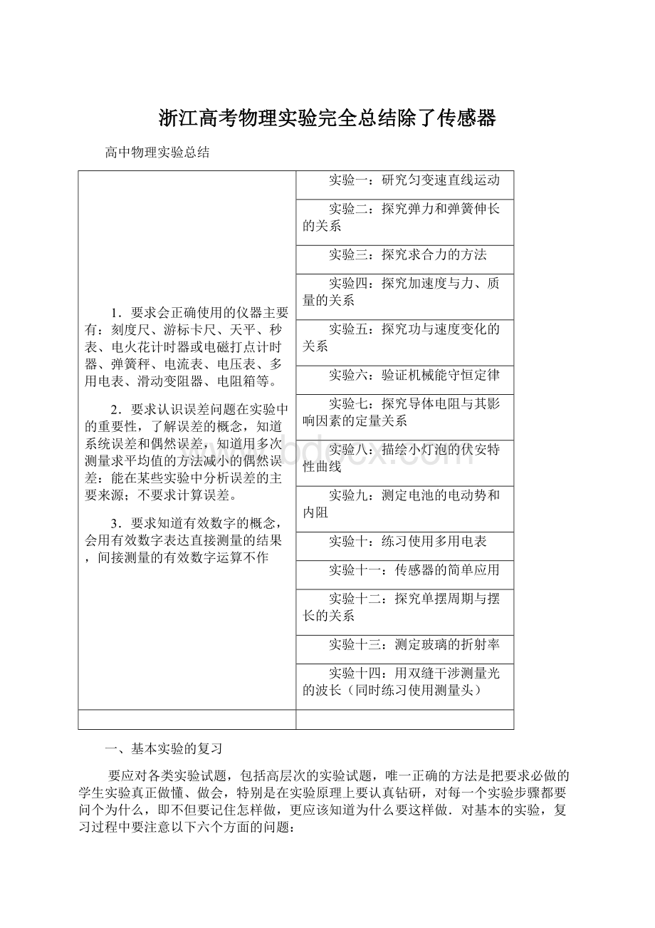 浙江高考物理实验完全总结除了传感器.docx_第1页