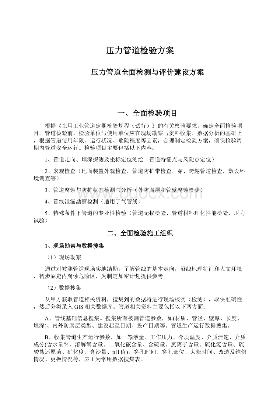 压力管道检验方案文档格式.docx_第1页