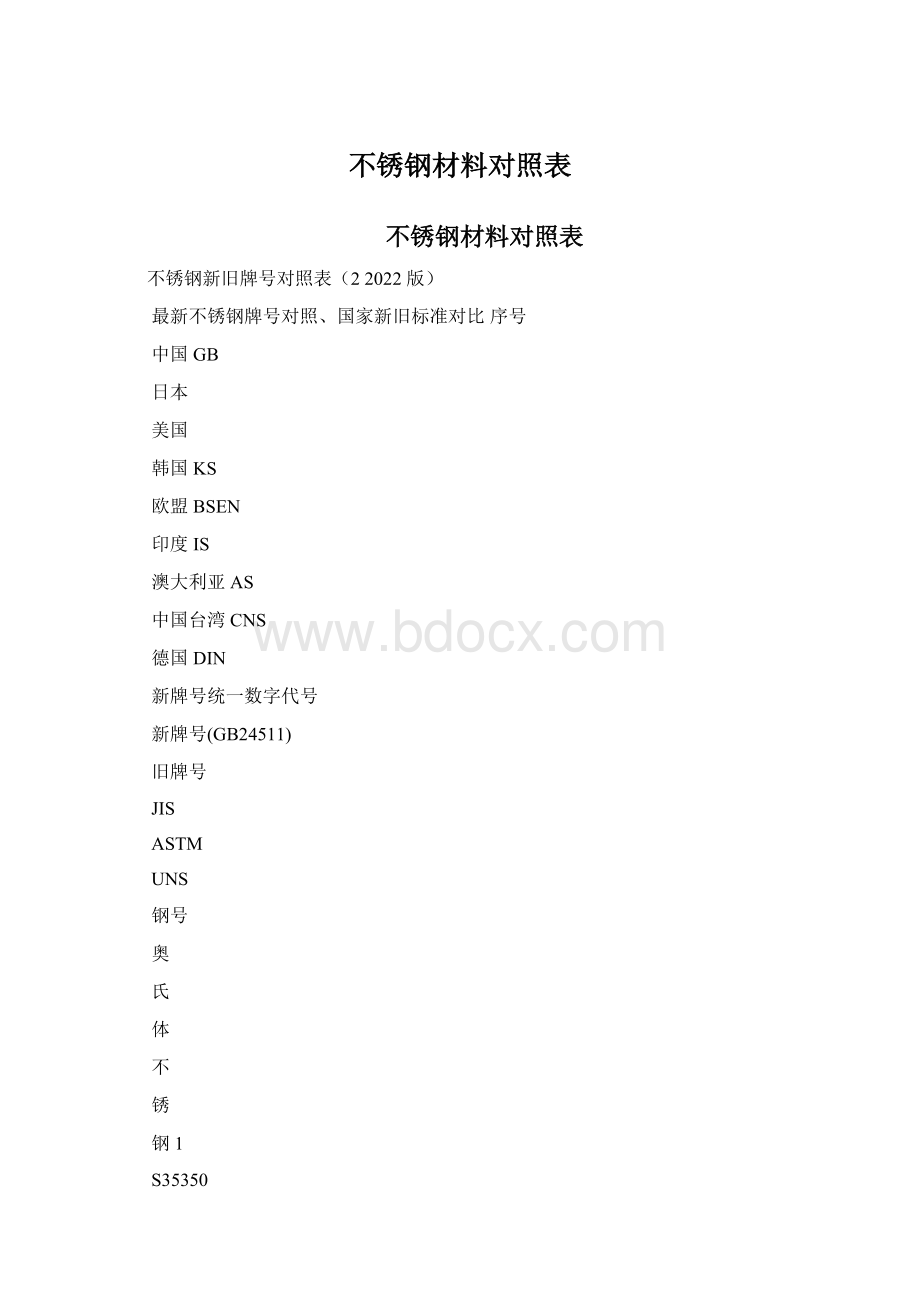 不锈钢材料对照表Word格式.docx_第1页