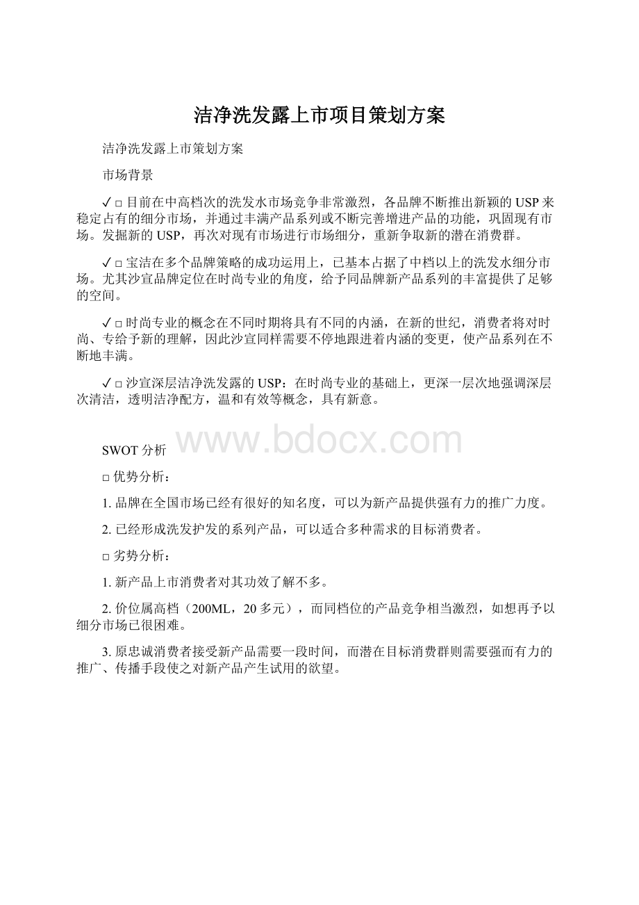 洁净洗发露上市项目策划方案Word文档格式.docx_第1页