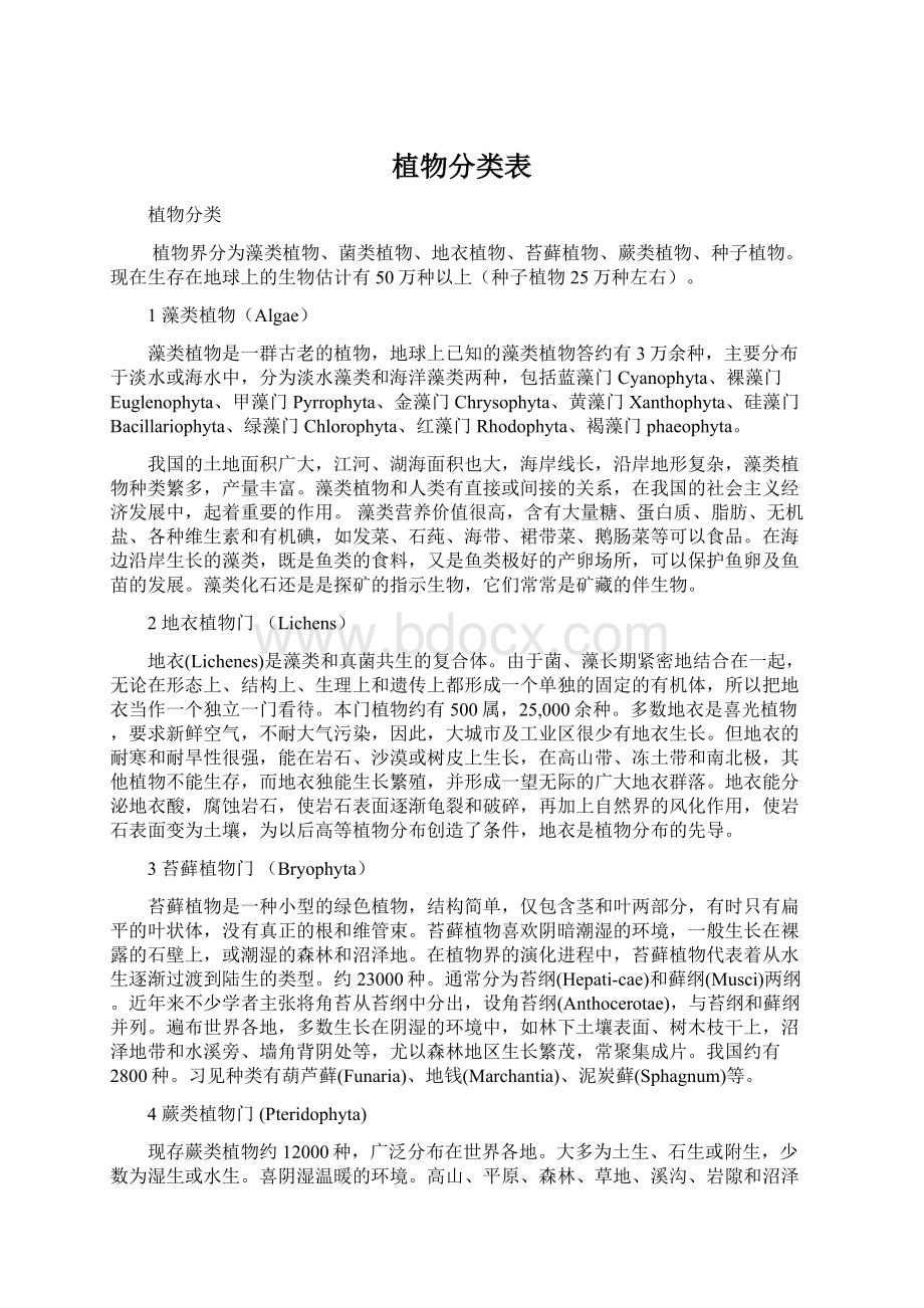 植物分类表Word文档下载推荐.docx_第1页