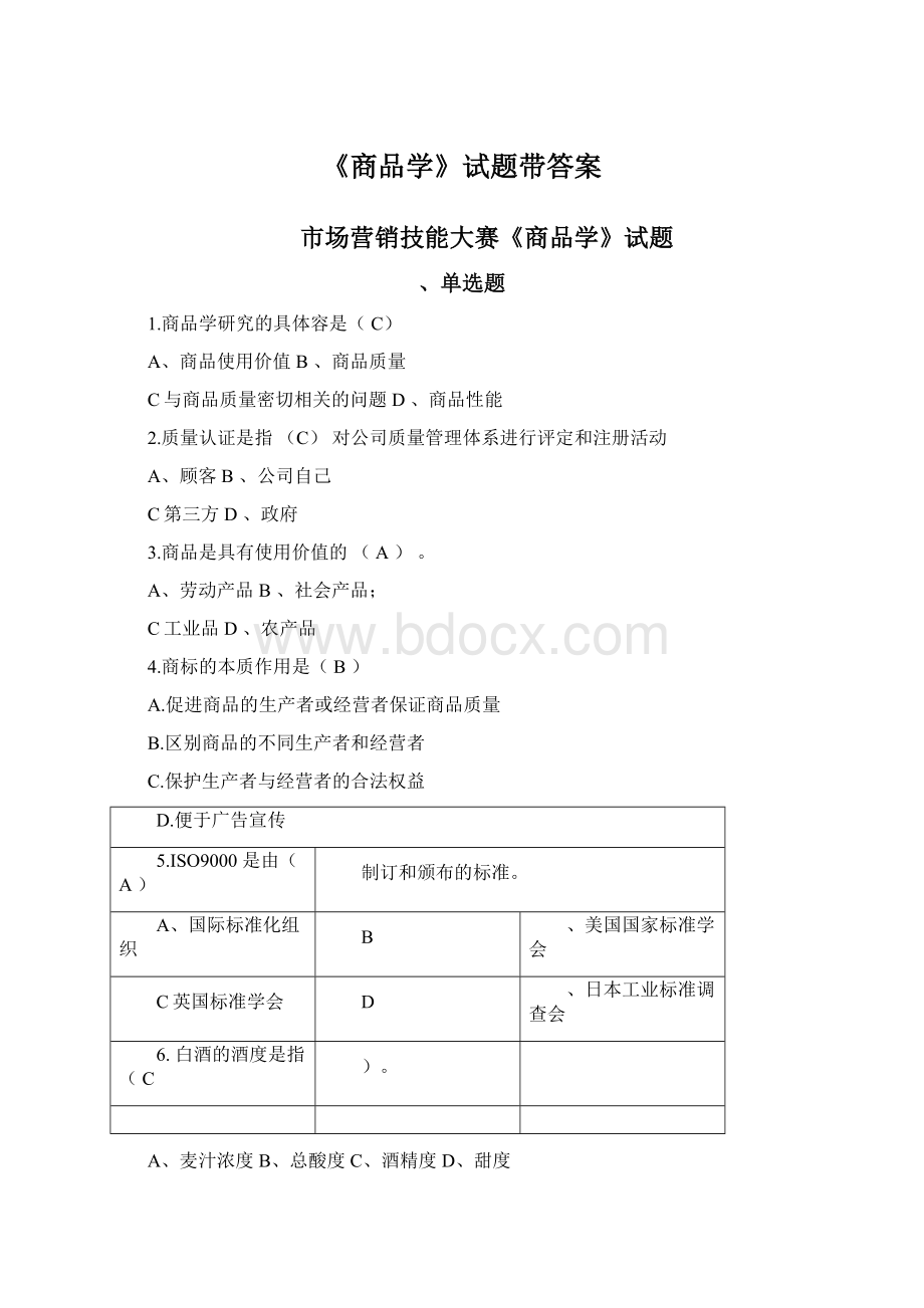 《商品学》试题带答案Word格式文档下载.docx_第1页