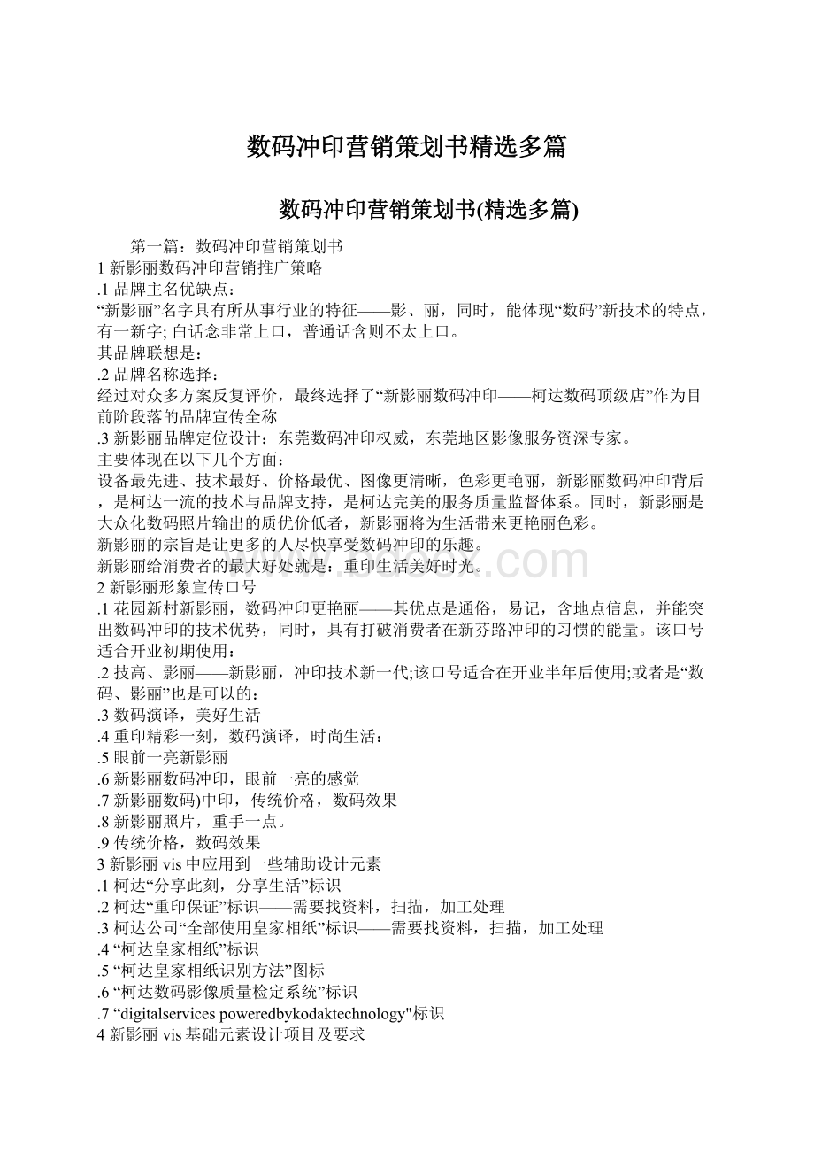 数码冲印营销策划书精选多篇文档格式.docx_第1页