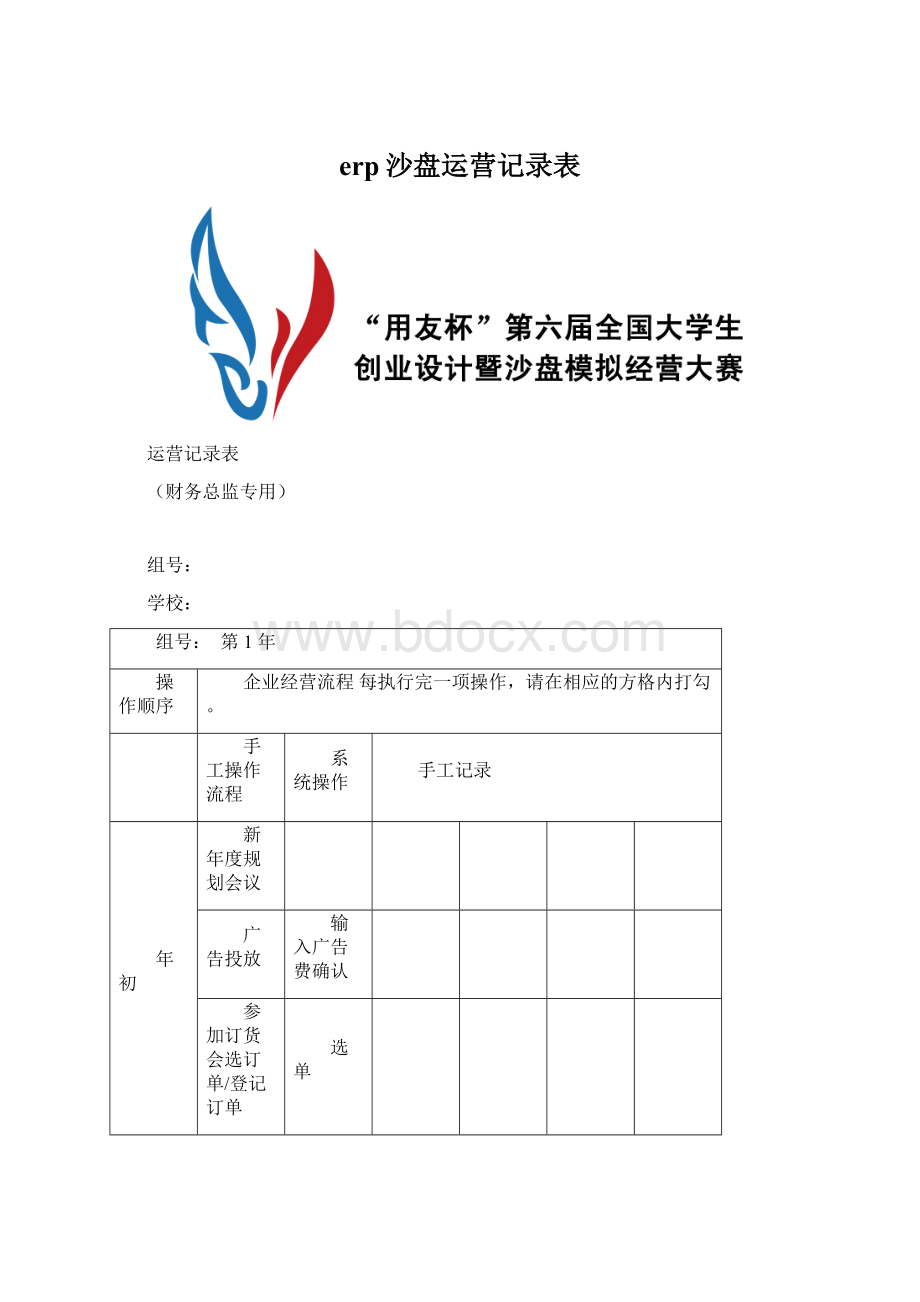 erp沙盘运营记录表Word下载.docx