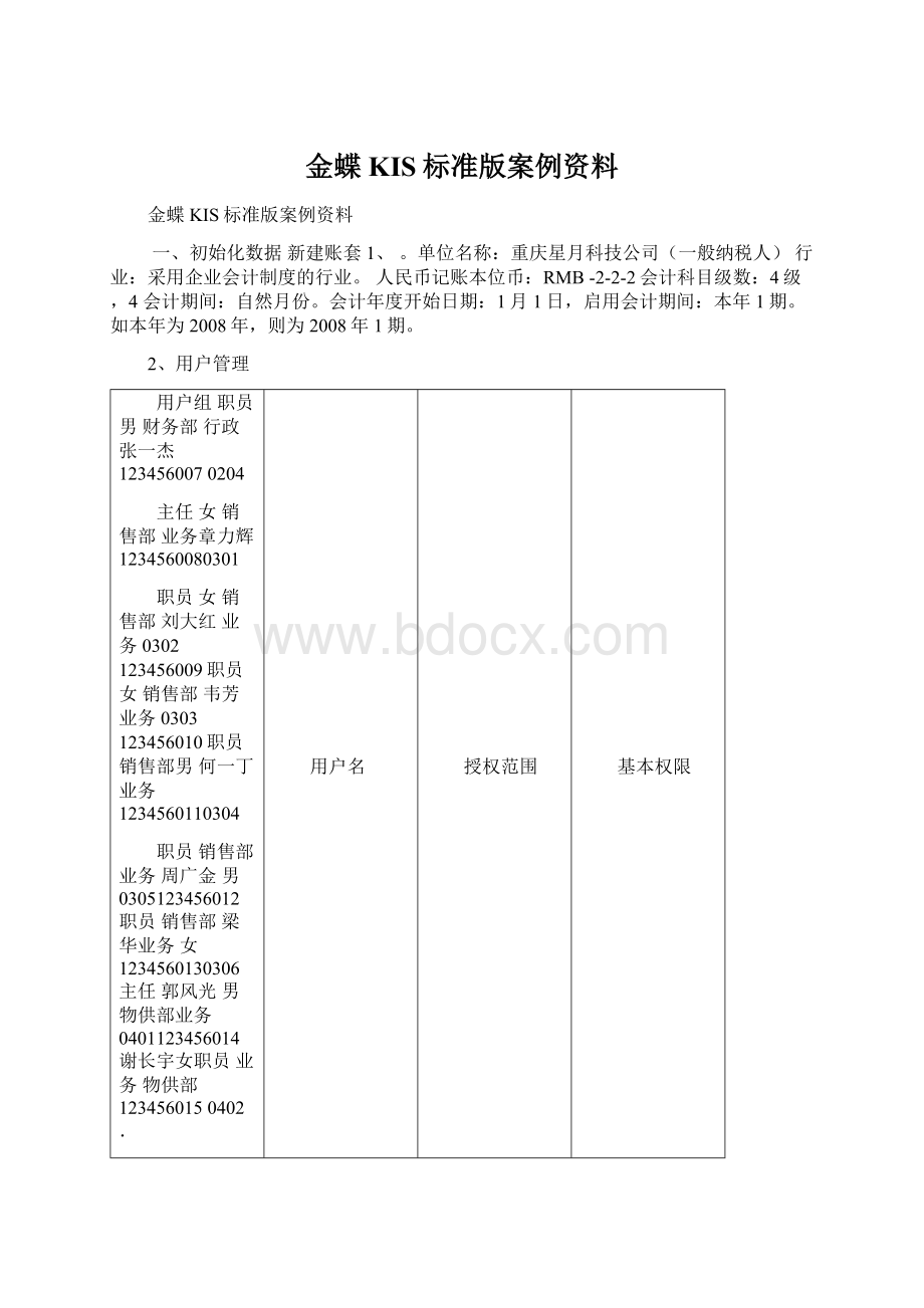 金蝶KIS标准版案例资料Word文件下载.docx