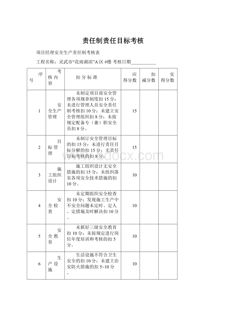 责任制责任目标考核Word文件下载.docx