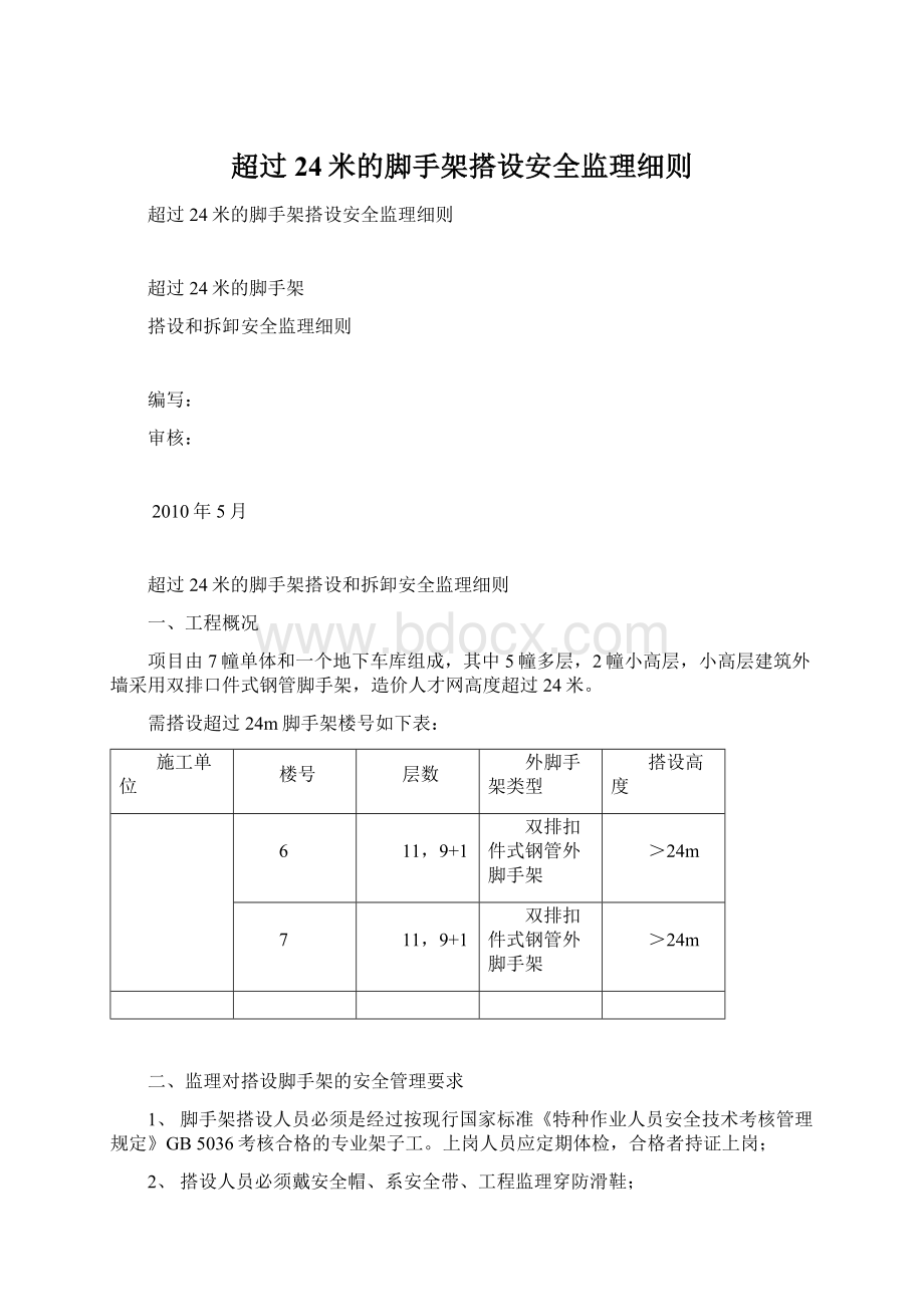 超过24米的脚手架搭设安全监理细则.docx