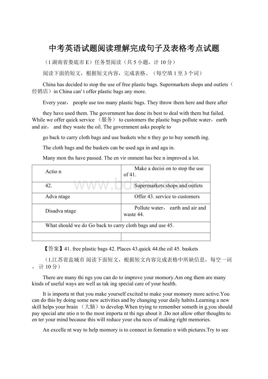 中考英语试题阅读理解完成句子及表格考点试题Word文档下载推荐.docx_第1页