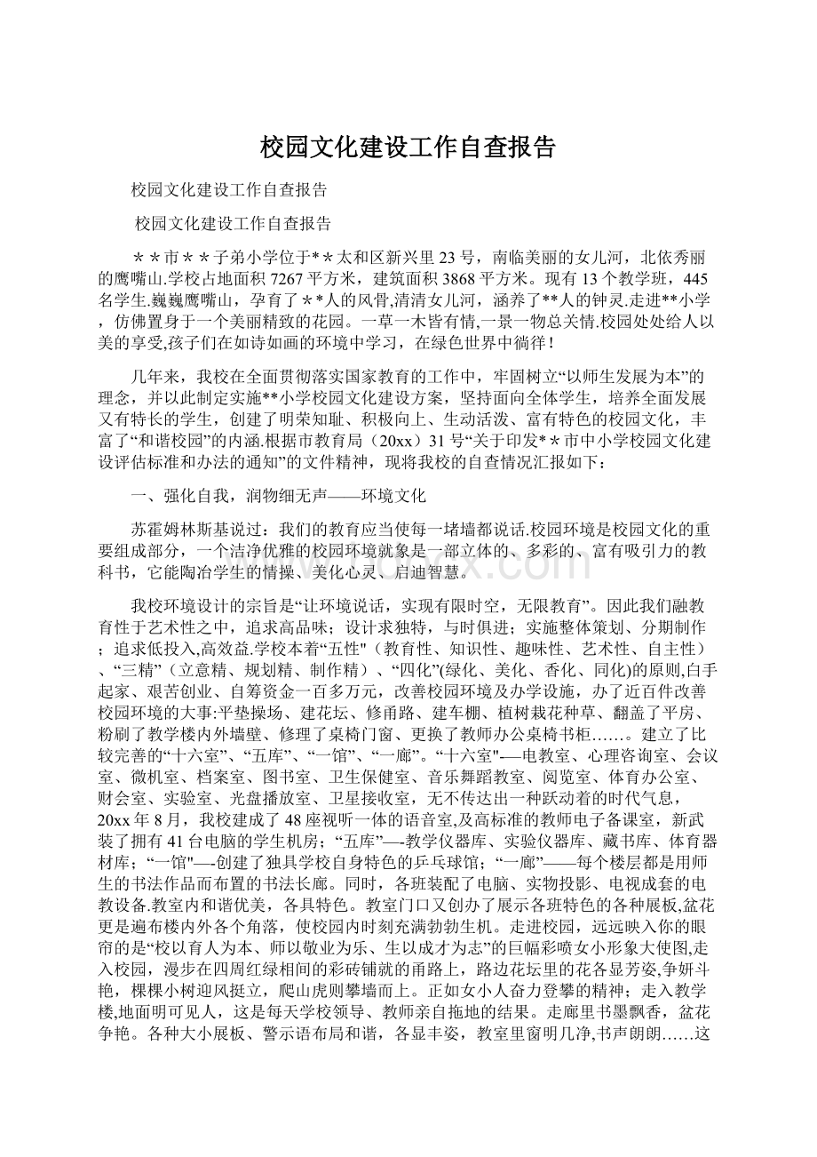 校园文化建设工作自查报告Word文件下载.docx