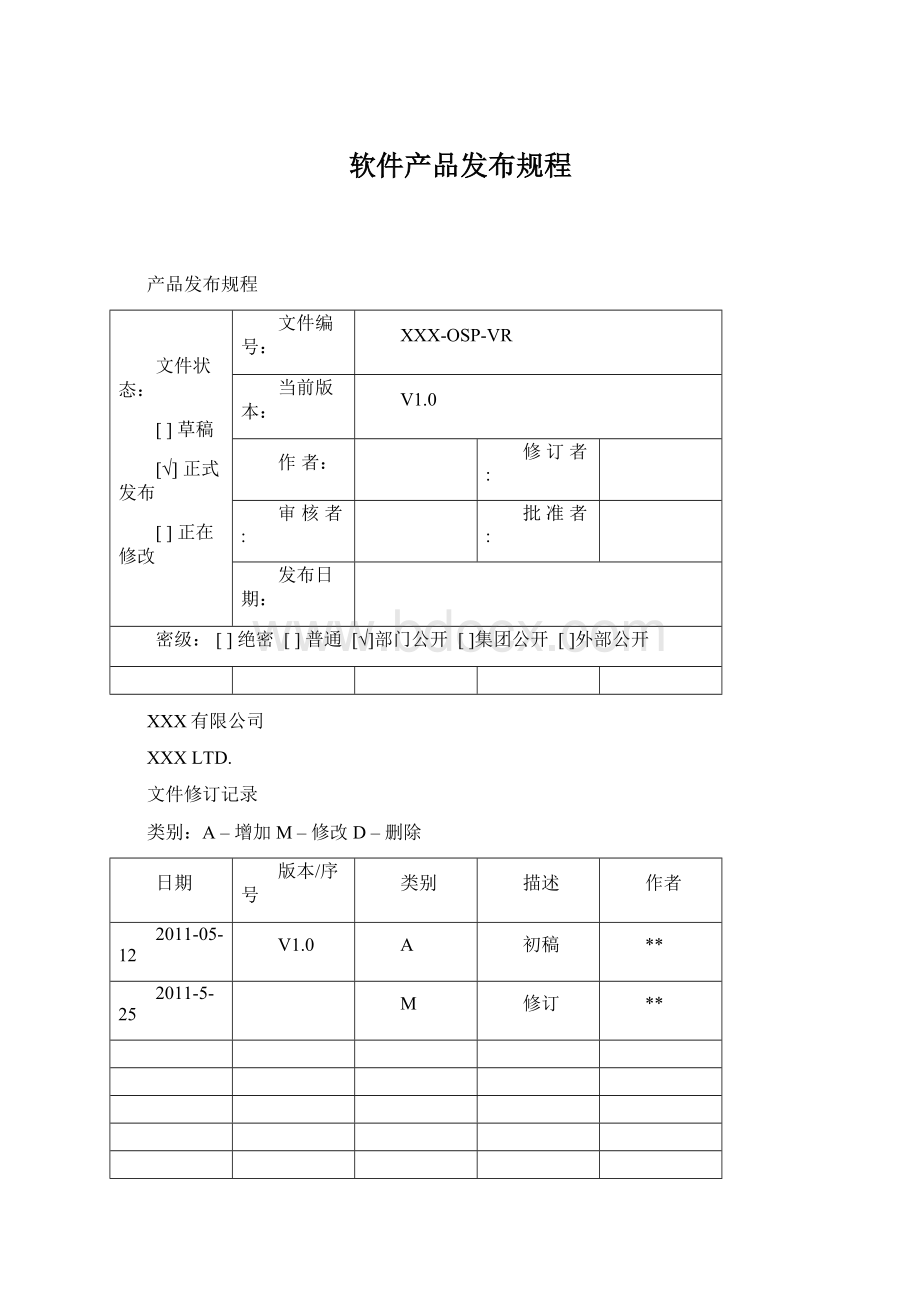 软件产品发布规程Word文档下载推荐.docx