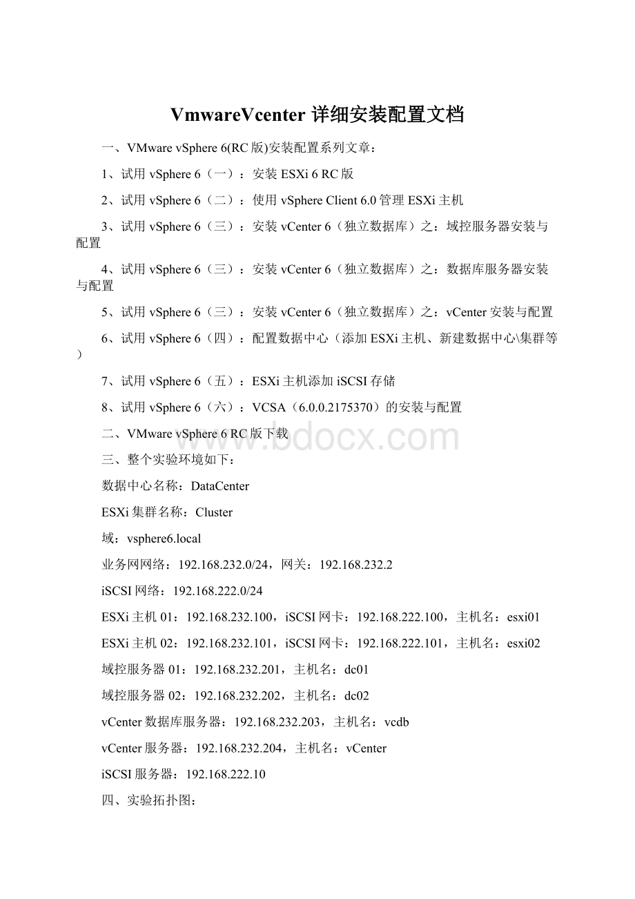 VmwareVcenter 详细安装配置文档.docx_第1页