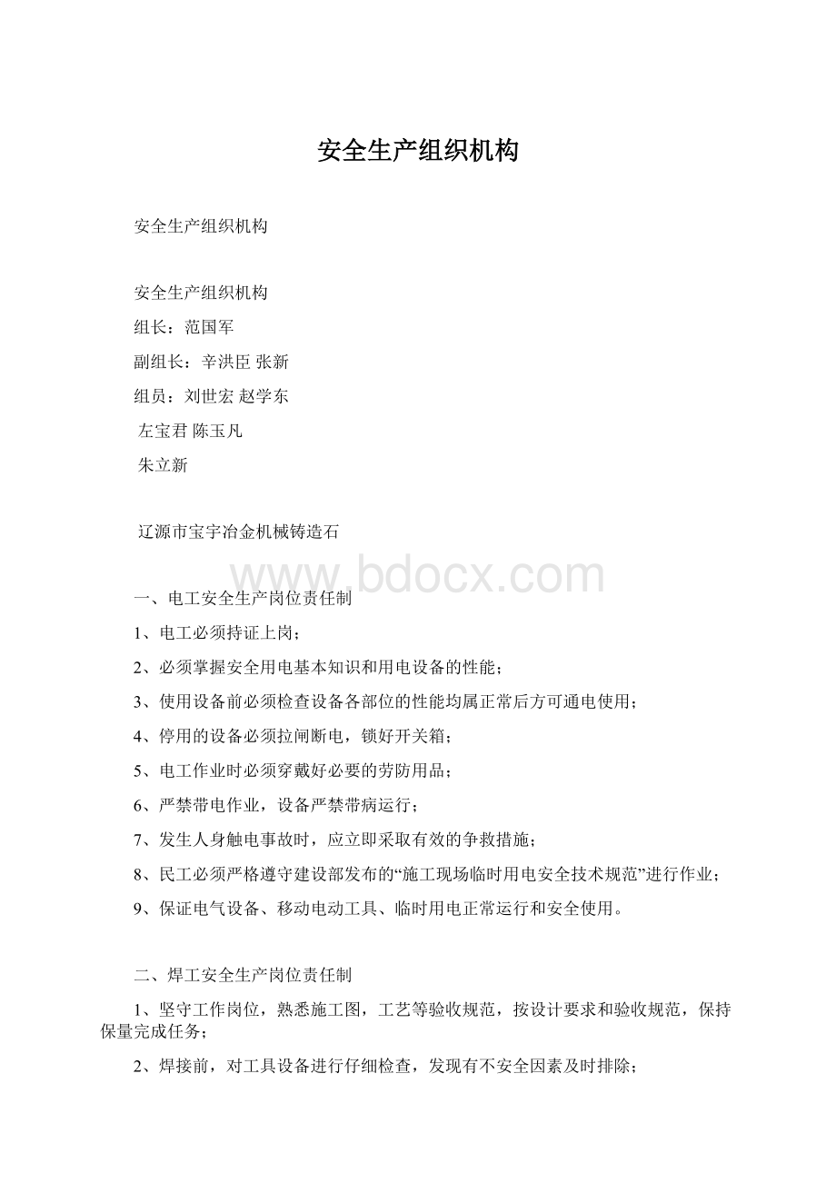 安全生产组织机构Word文档格式.docx