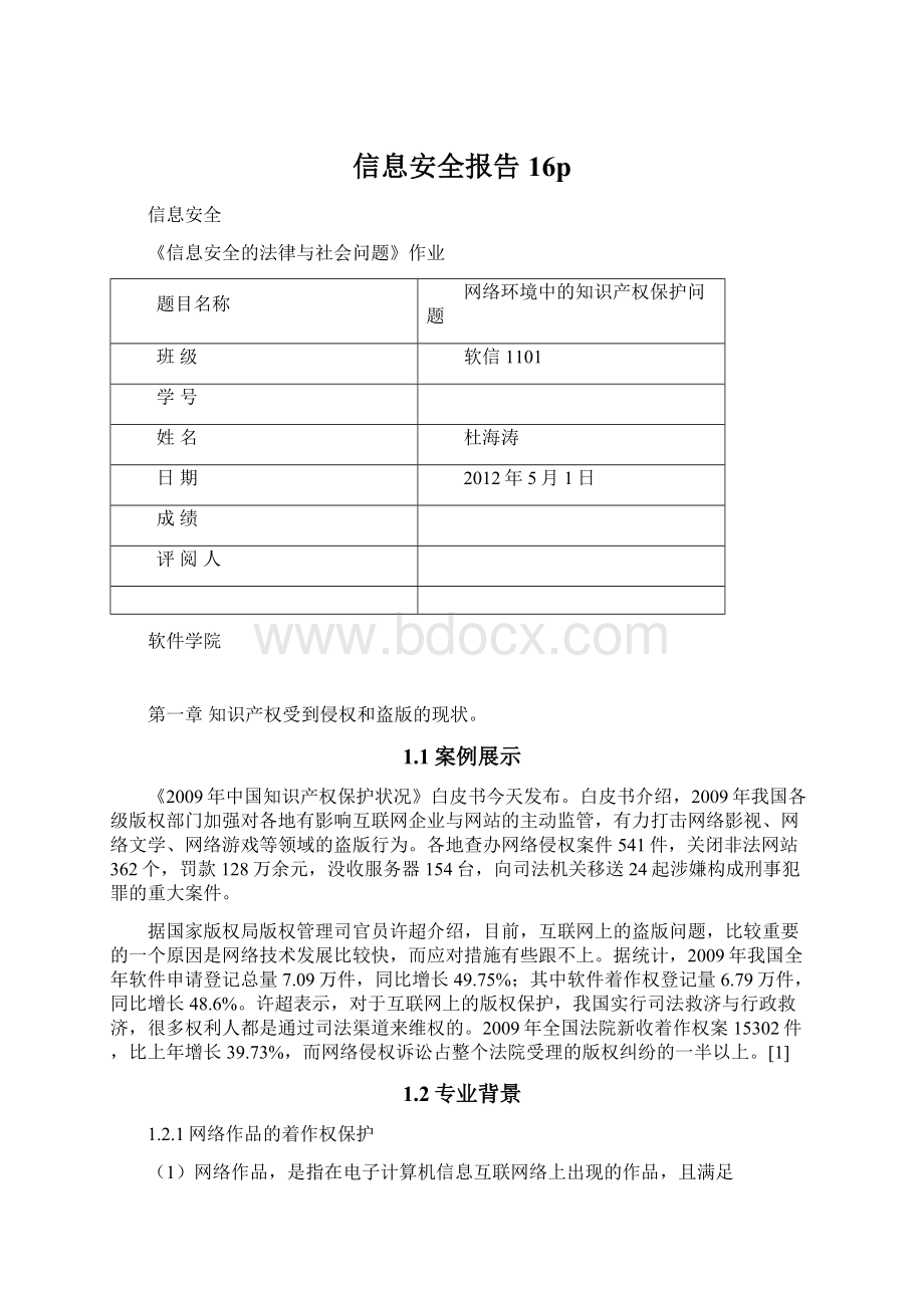 信息安全报告16pWord文档下载推荐.docx