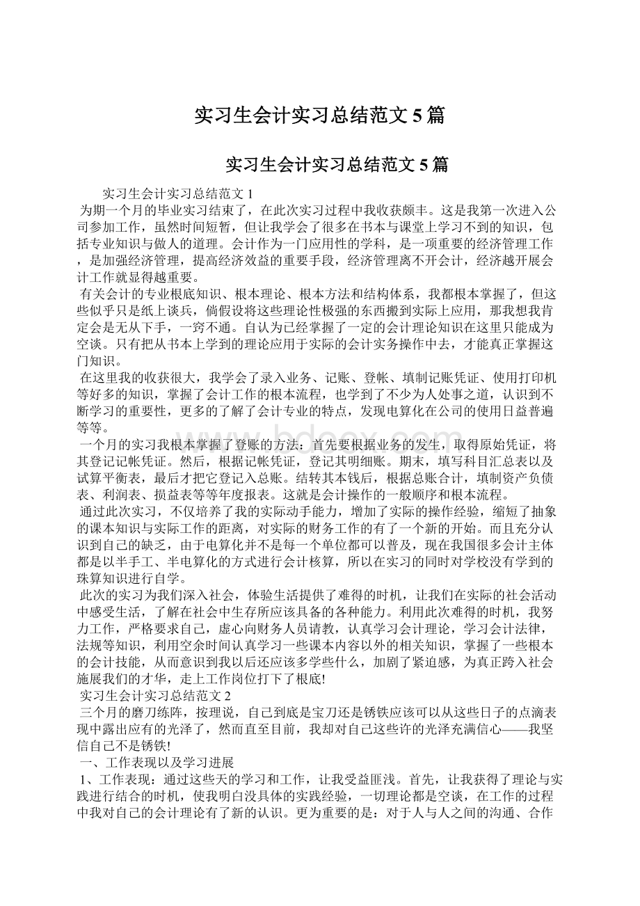 实习生会计实习总结范文5篇.docx_第1页