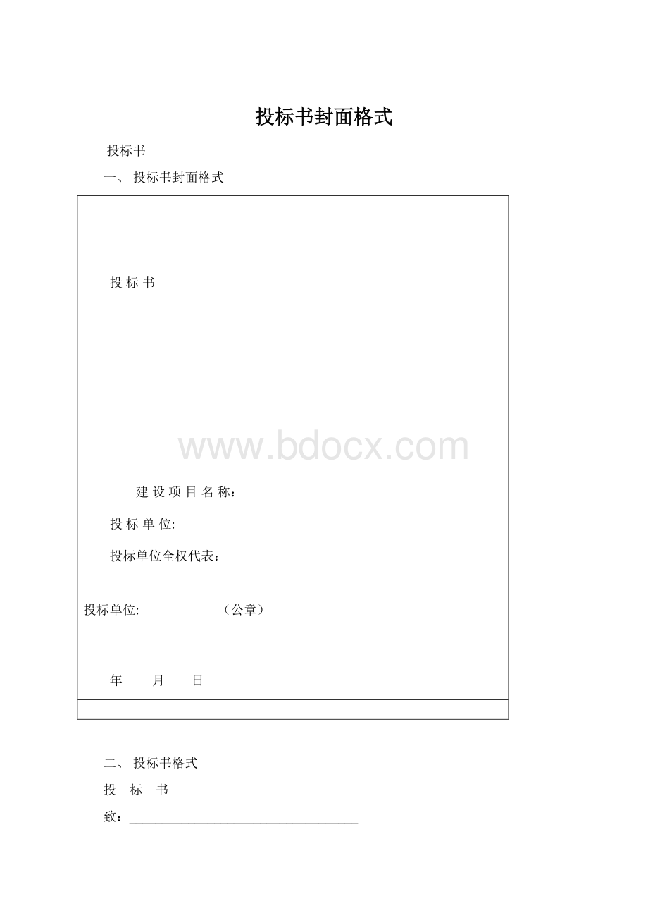 投标书封面格式Word文件下载.docx