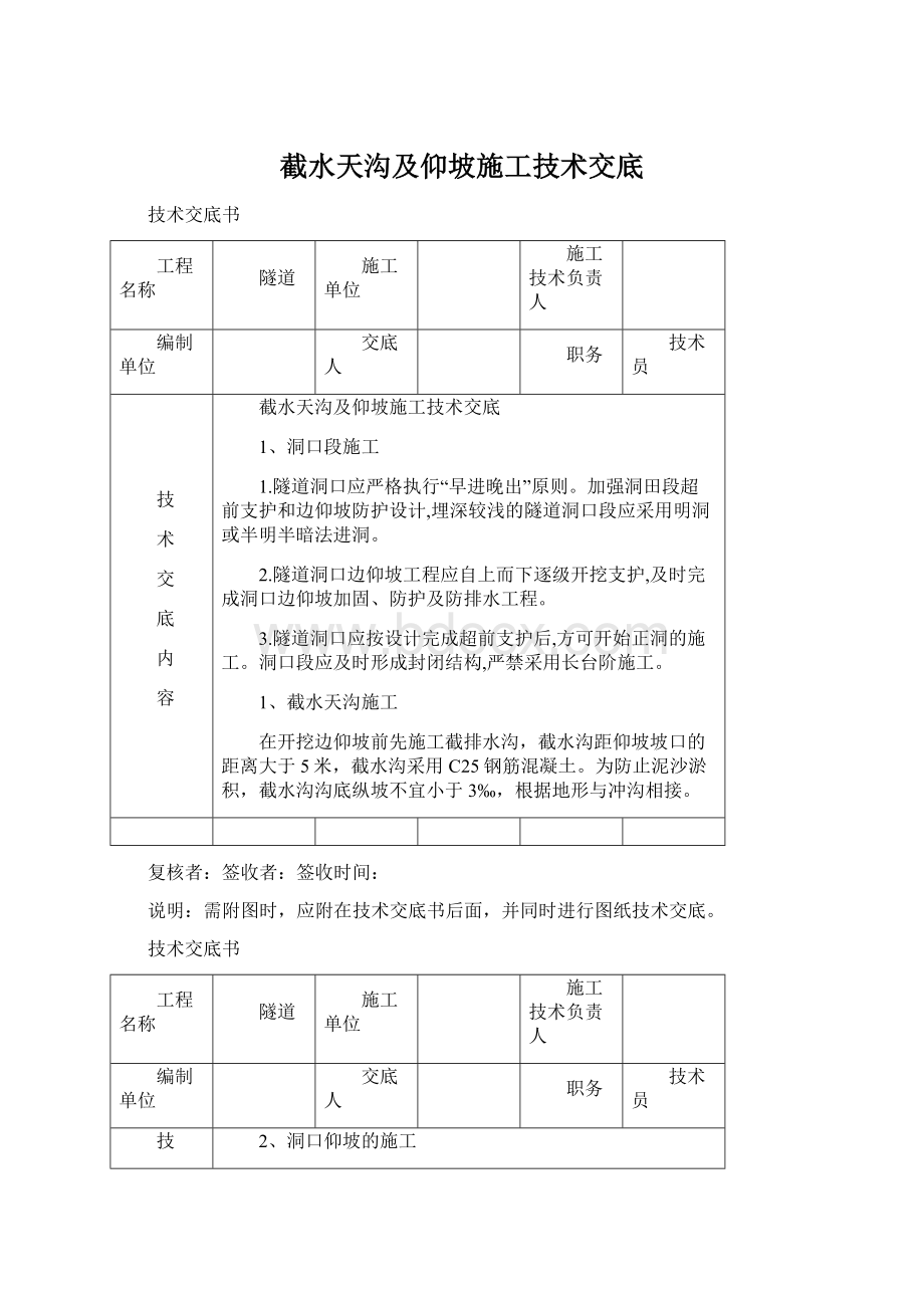 截水天沟及仰坡施工技术交底.docx_第1页