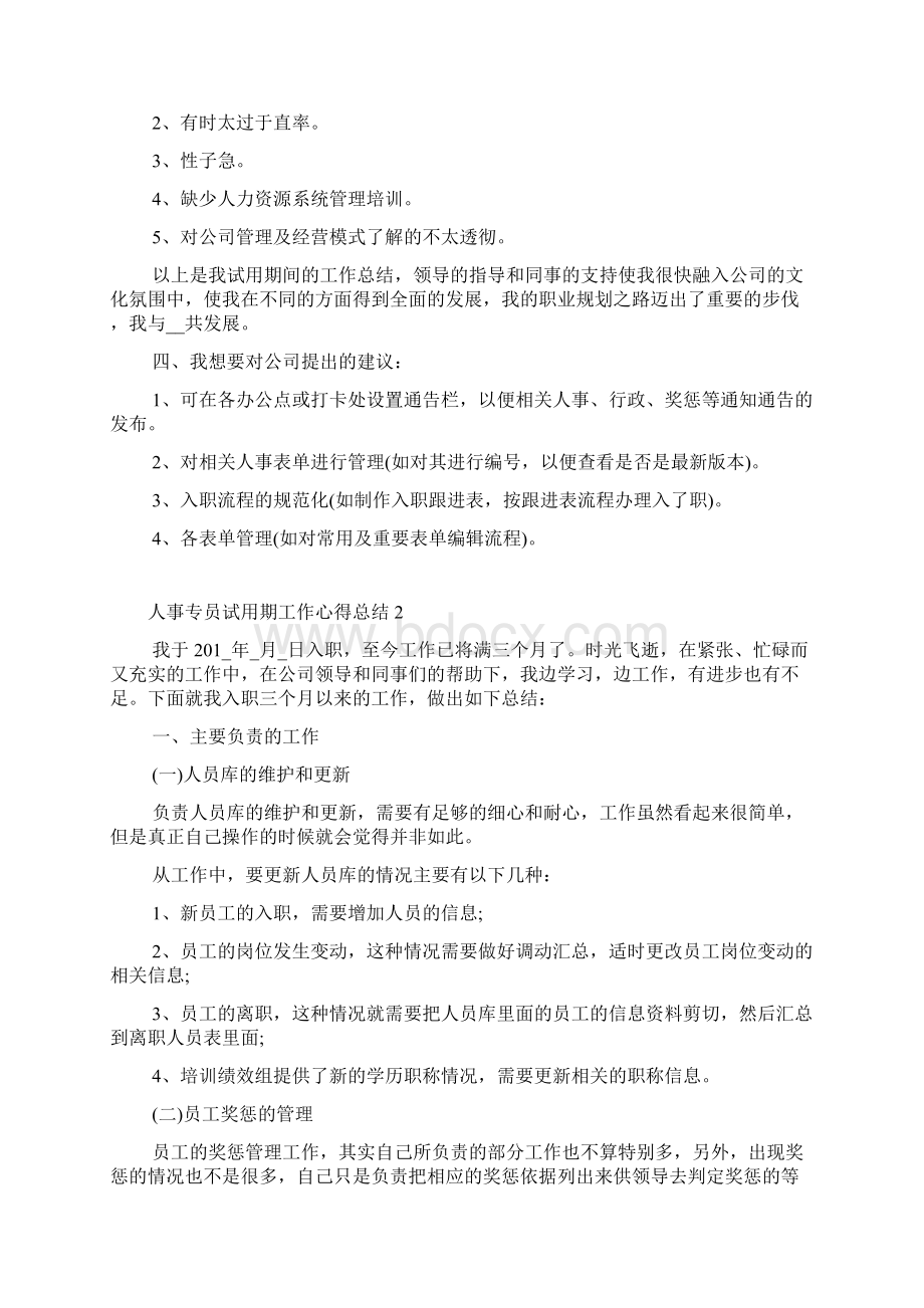 人事专员试用期工作总结5篇.docx_第2页