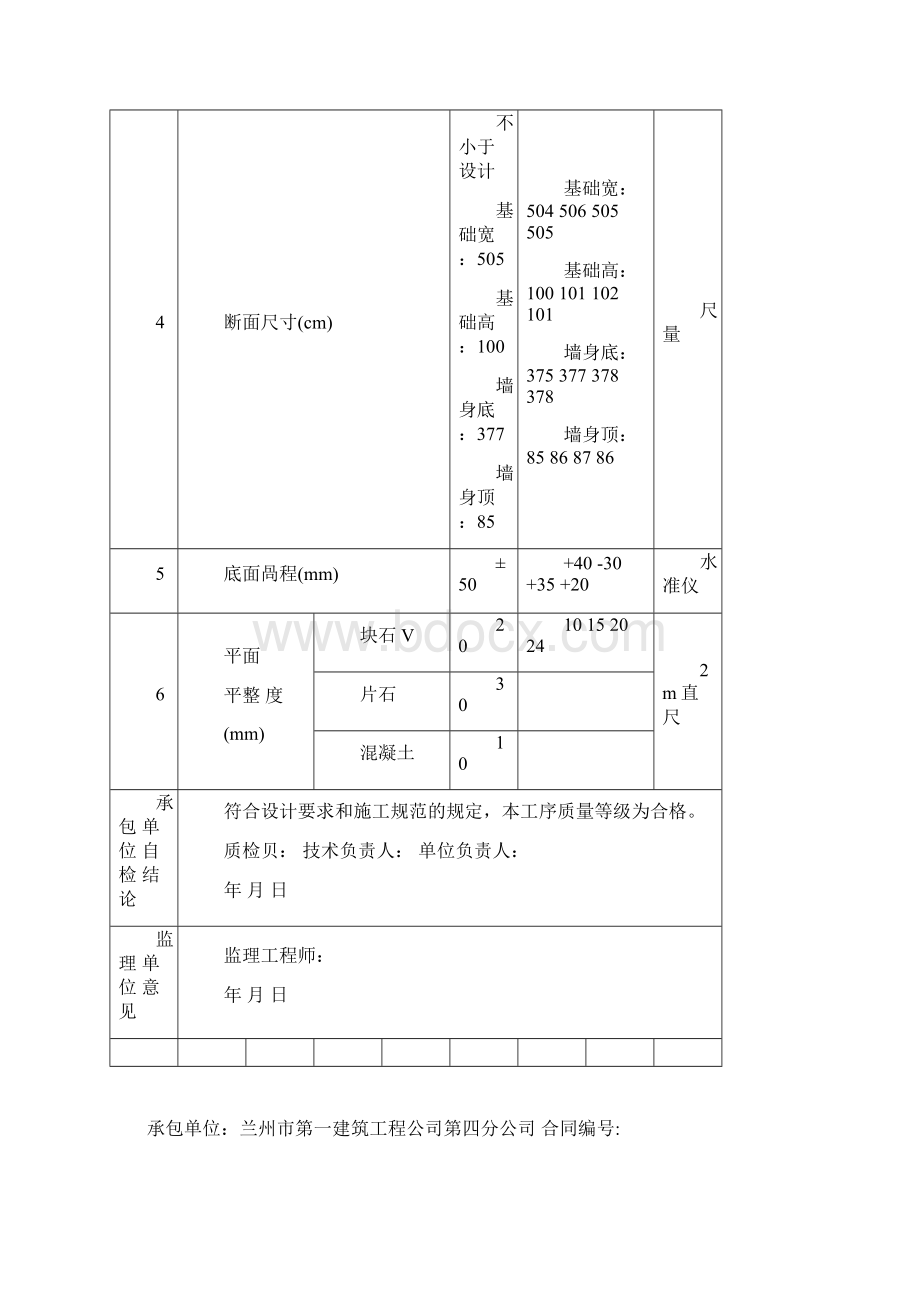 挡土墙浆砌砌体和混凝土挡土墙现场质量检验报告单docWord文档格式.docx_第2页