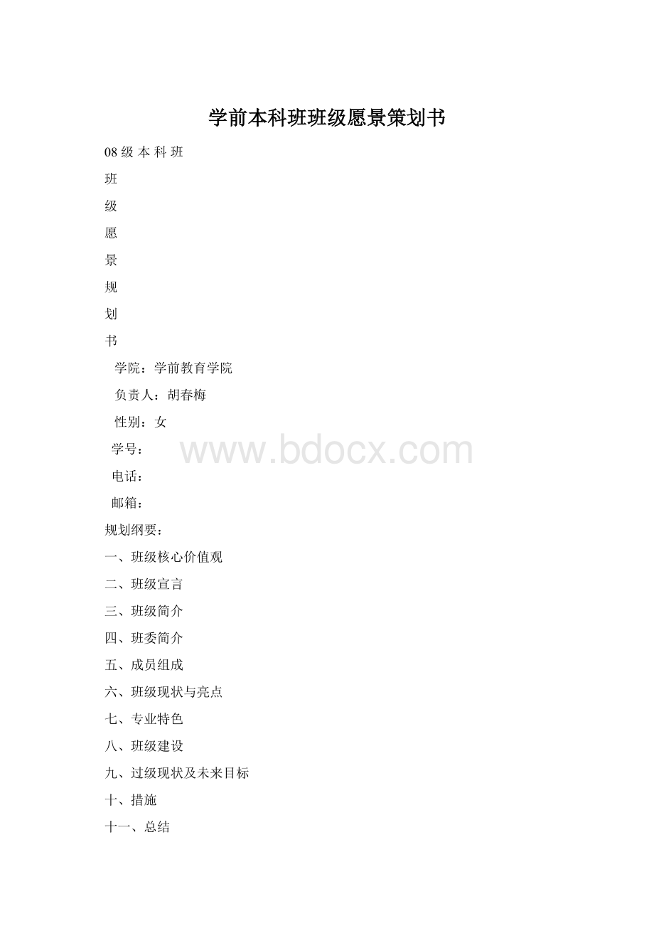 学前本科班班级愿景策划书.docx_第1页