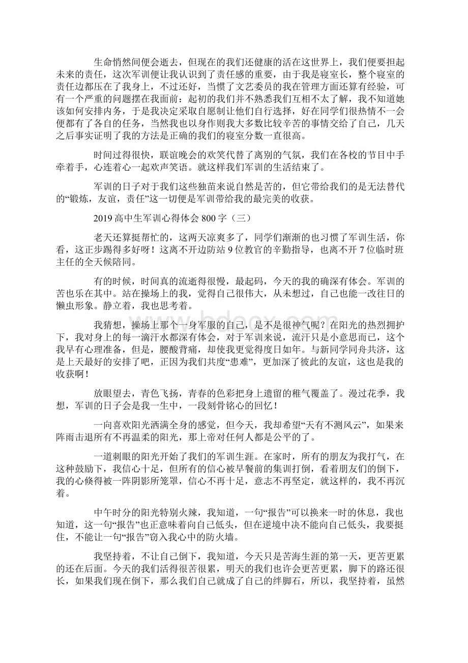 高中生军训心得体会800字Word格式文档下载.docx_第3页