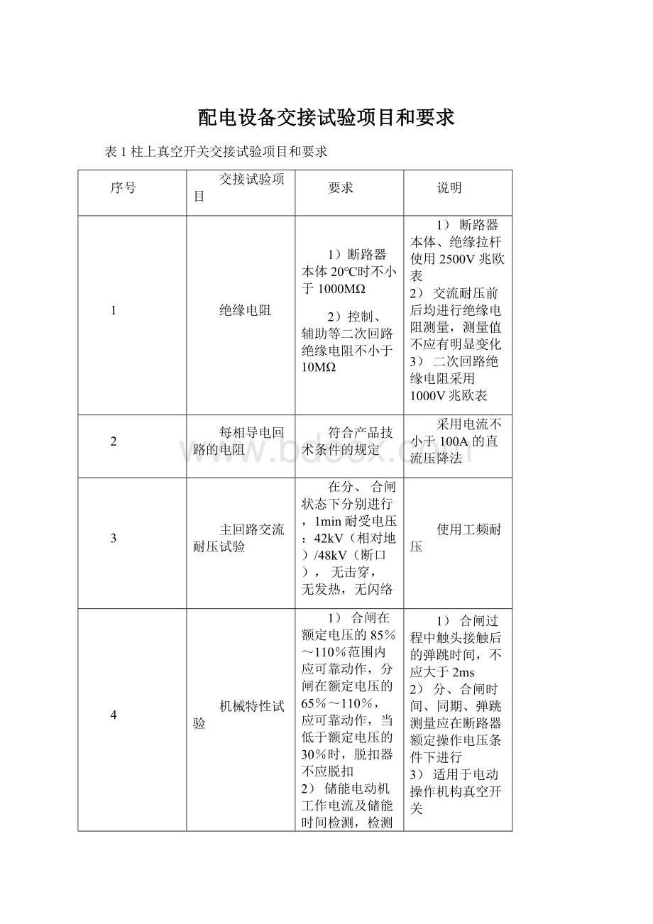 配电设备交接试验项目和要求.docx_第1页