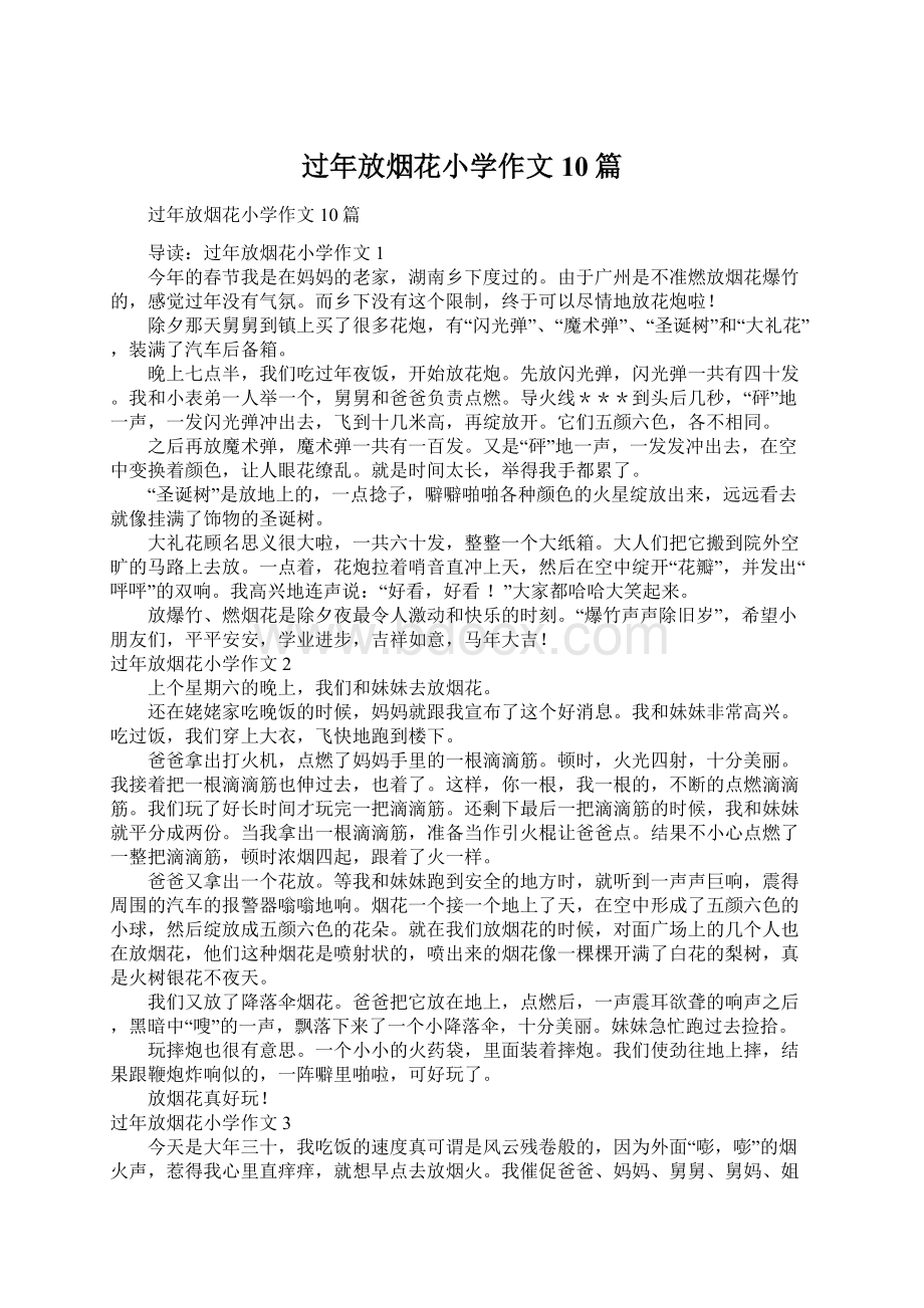 过年放烟花小学作文10篇文档格式.docx