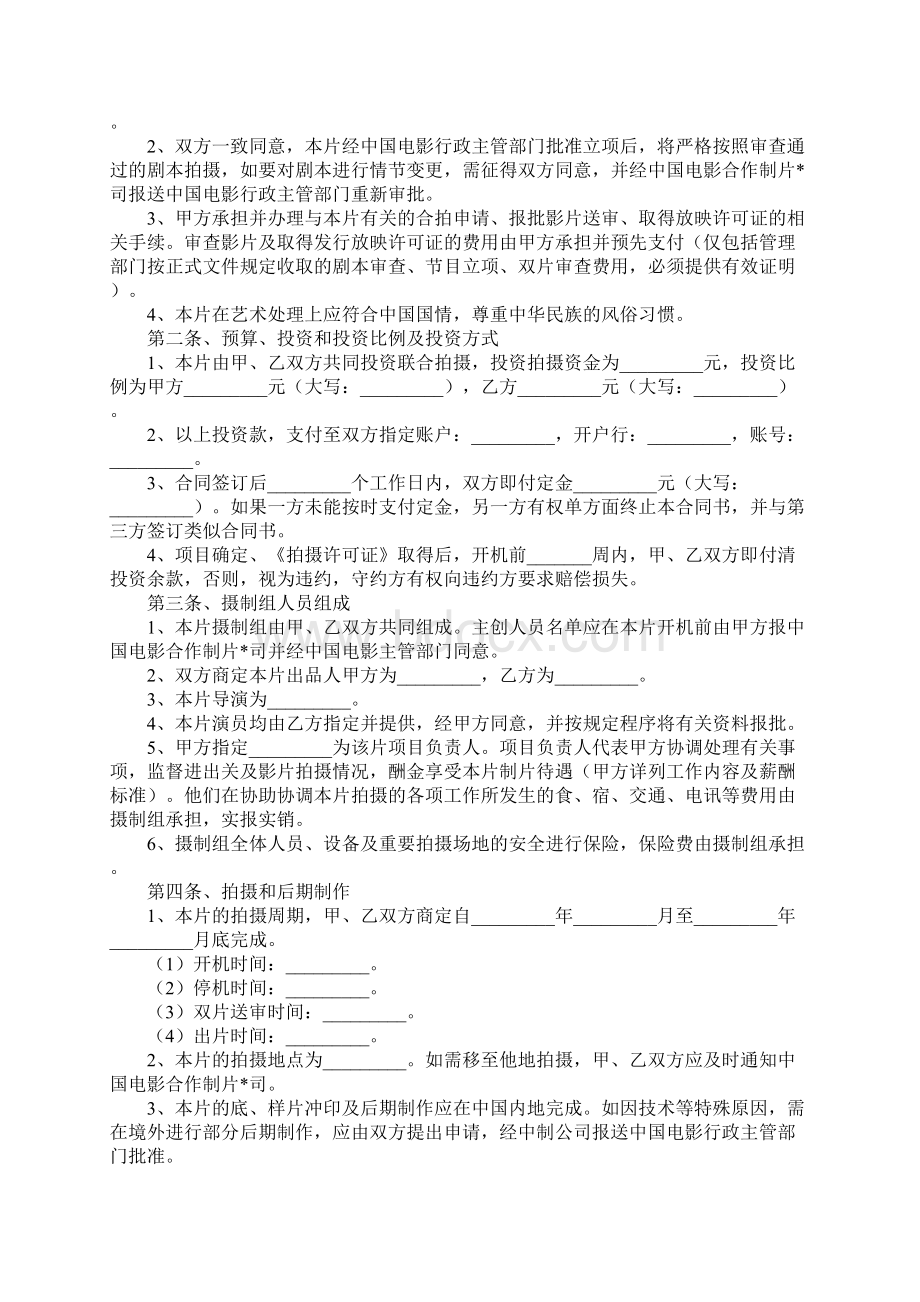 新版电影拍摄合作协议范本Word格式.docx_第3页