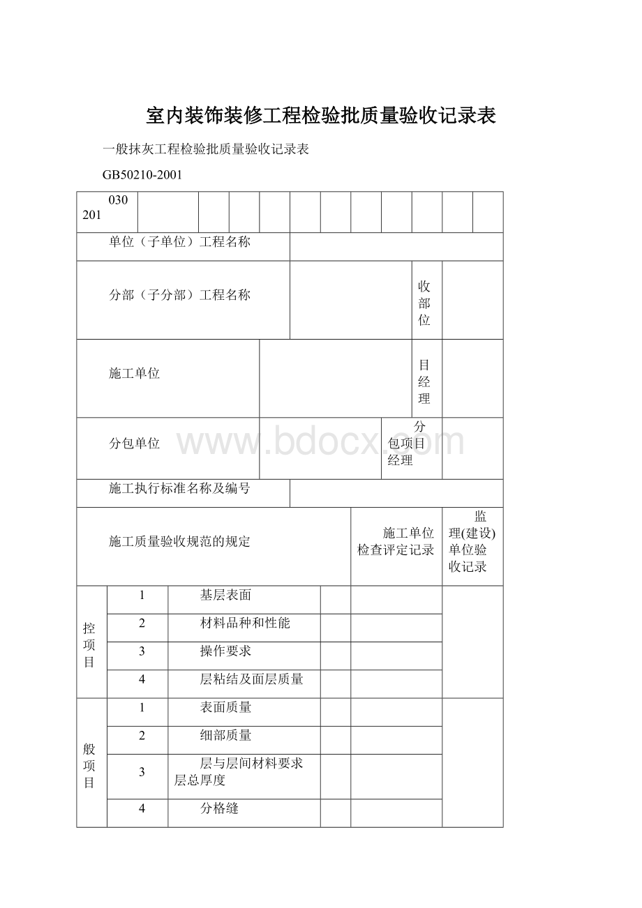 室内装饰装修工程检验批质量验收记录表文档格式.docx_第1页