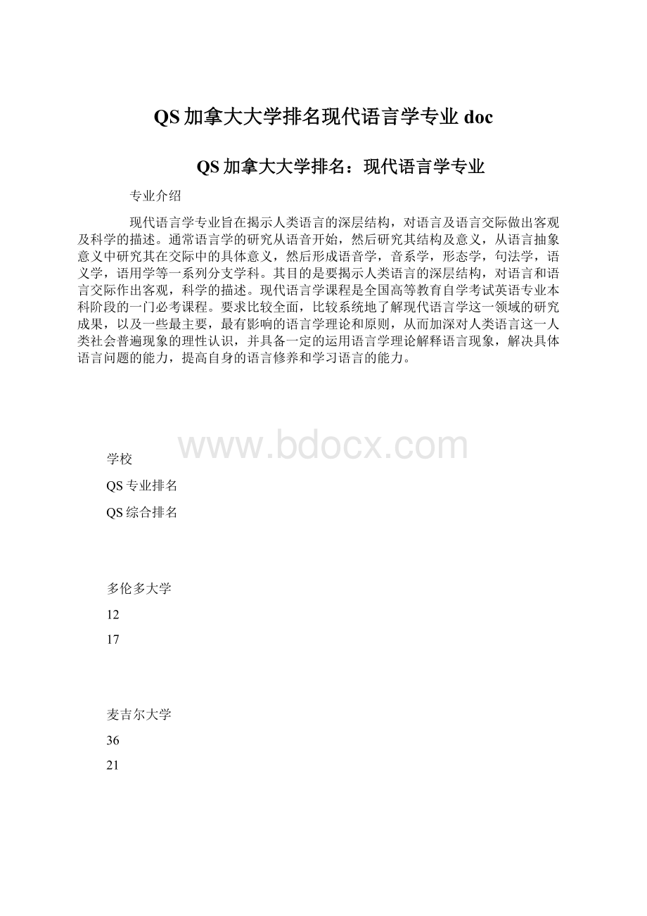 QS加拿大大学排名现代语言学专业doc.docx_第1页