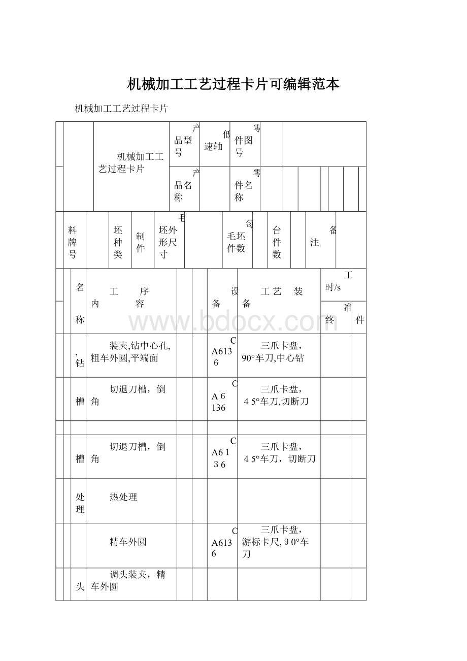 机械加工工艺过程卡片可编辑范本.docx_第1页