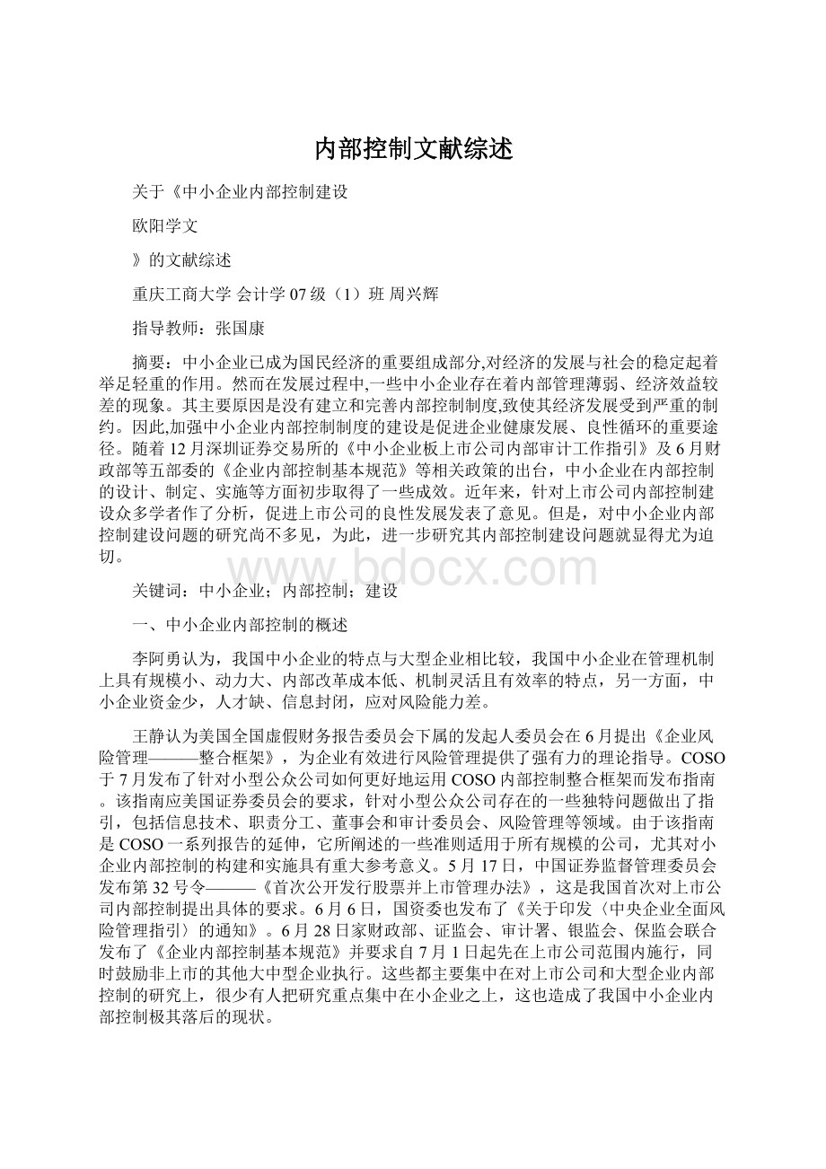 内部控制文献综述.docx_第1页