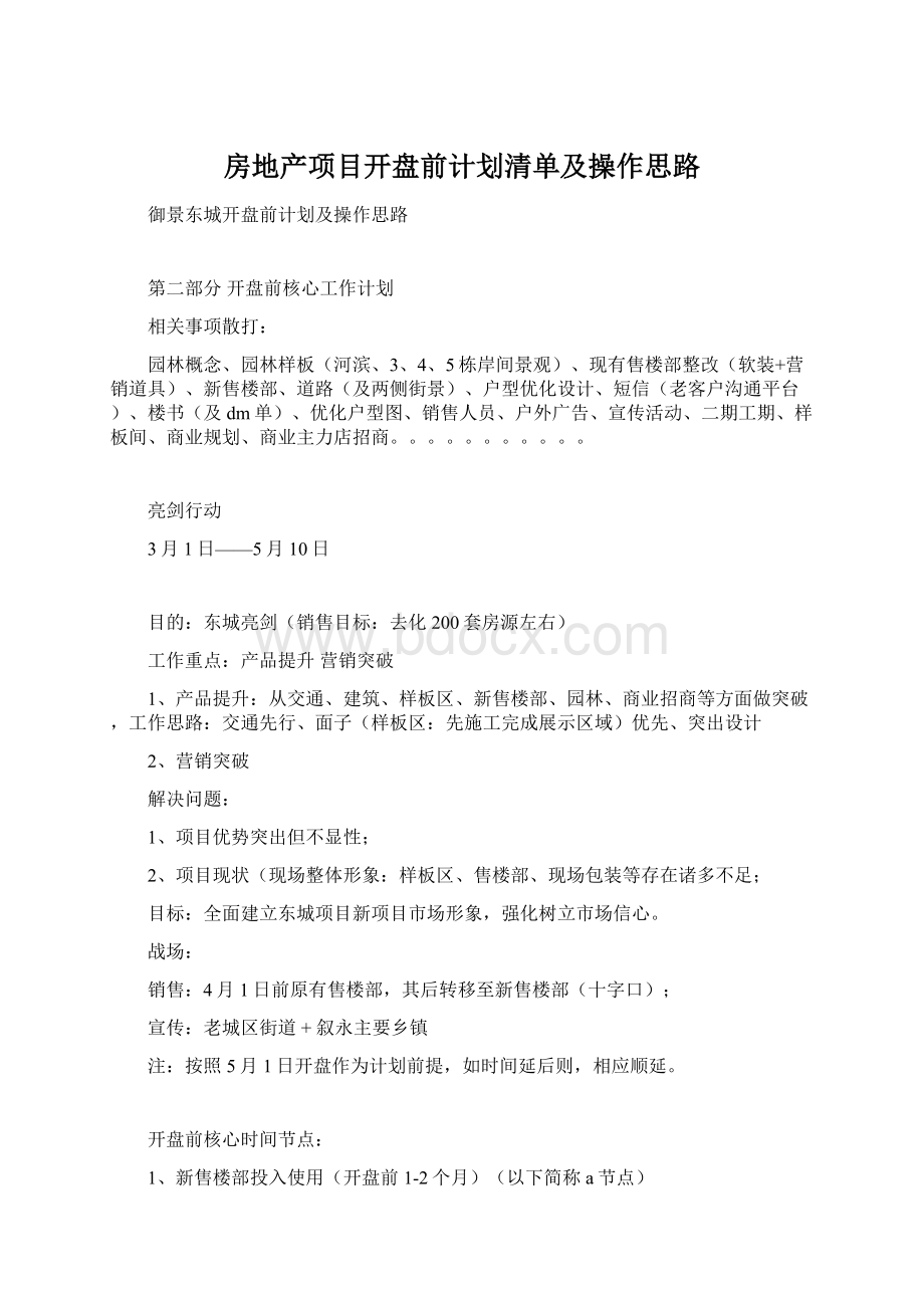 房地产项目开盘前计划清单及操作思路.docx_第1页