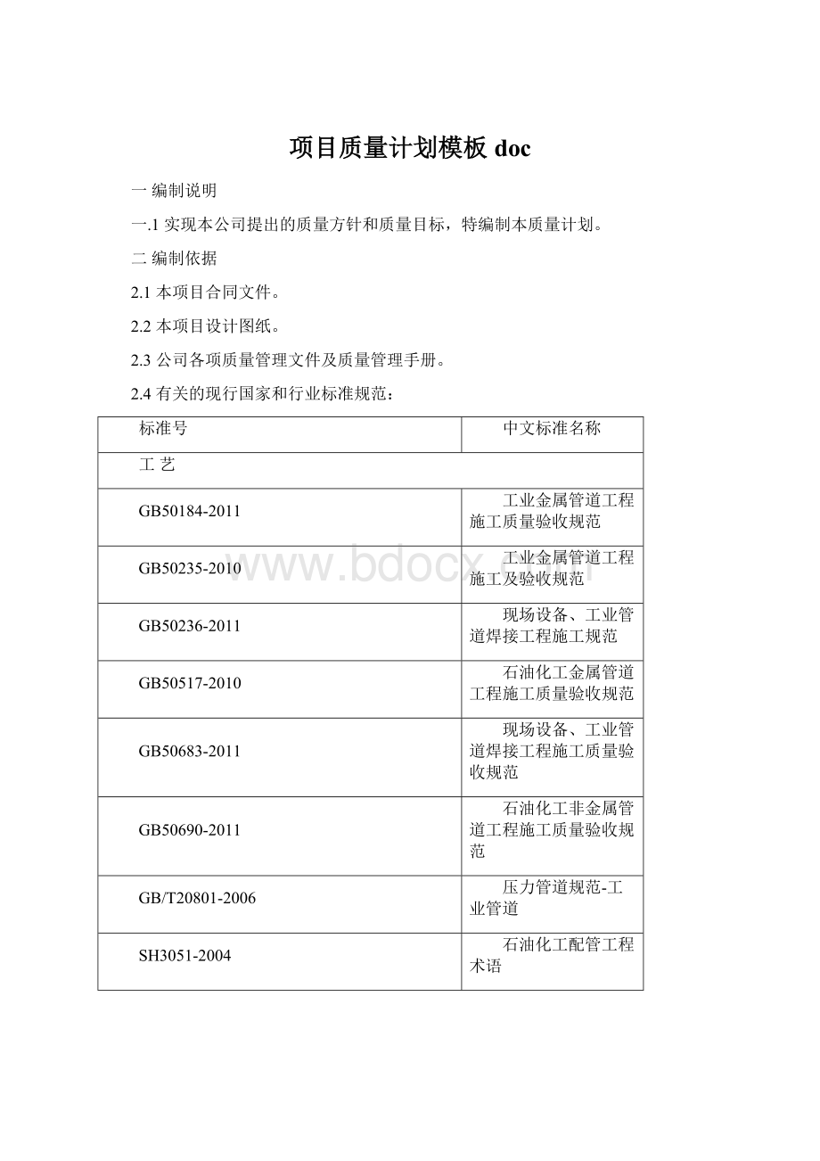 项目质量计划模板doc.docx_第1页