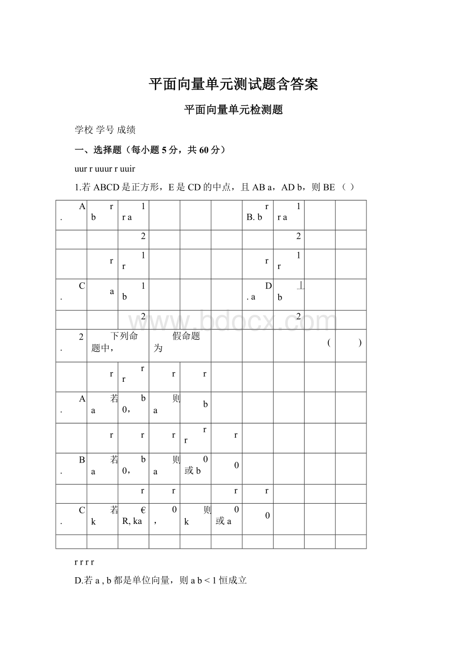 平面向量单元测试题含答案.docx_第1页